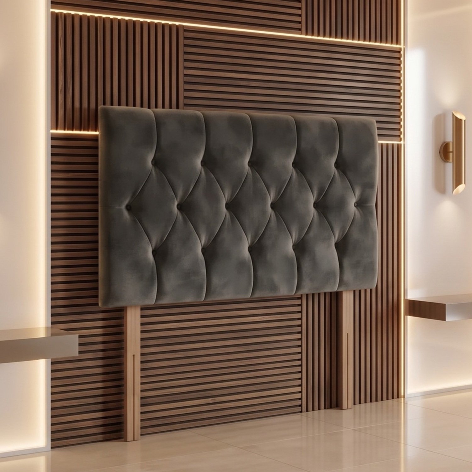 Somnior Chester Velvet Small Single 30" Upholstered Headboard - Charcoal