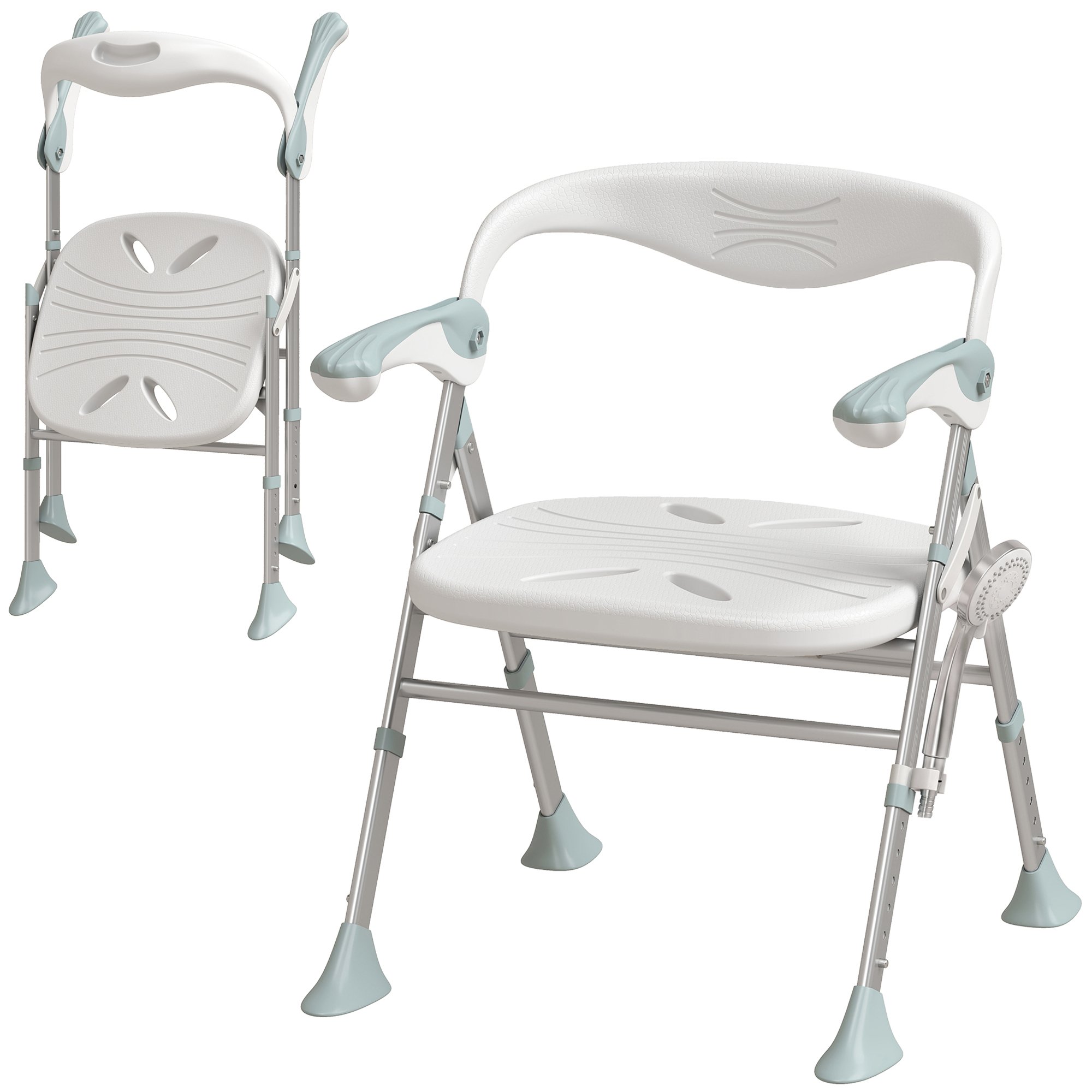 HOMCOM Foldable Shower Chair with Flip Up Armrests and Back