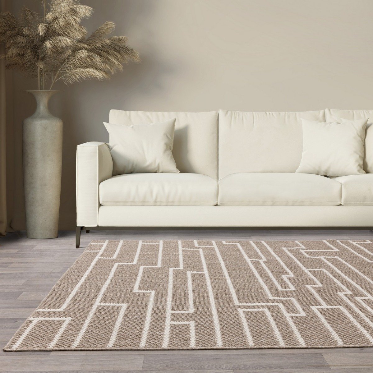 Mega Flooring Beige Modern Abstract Rug - 80 x 150cm