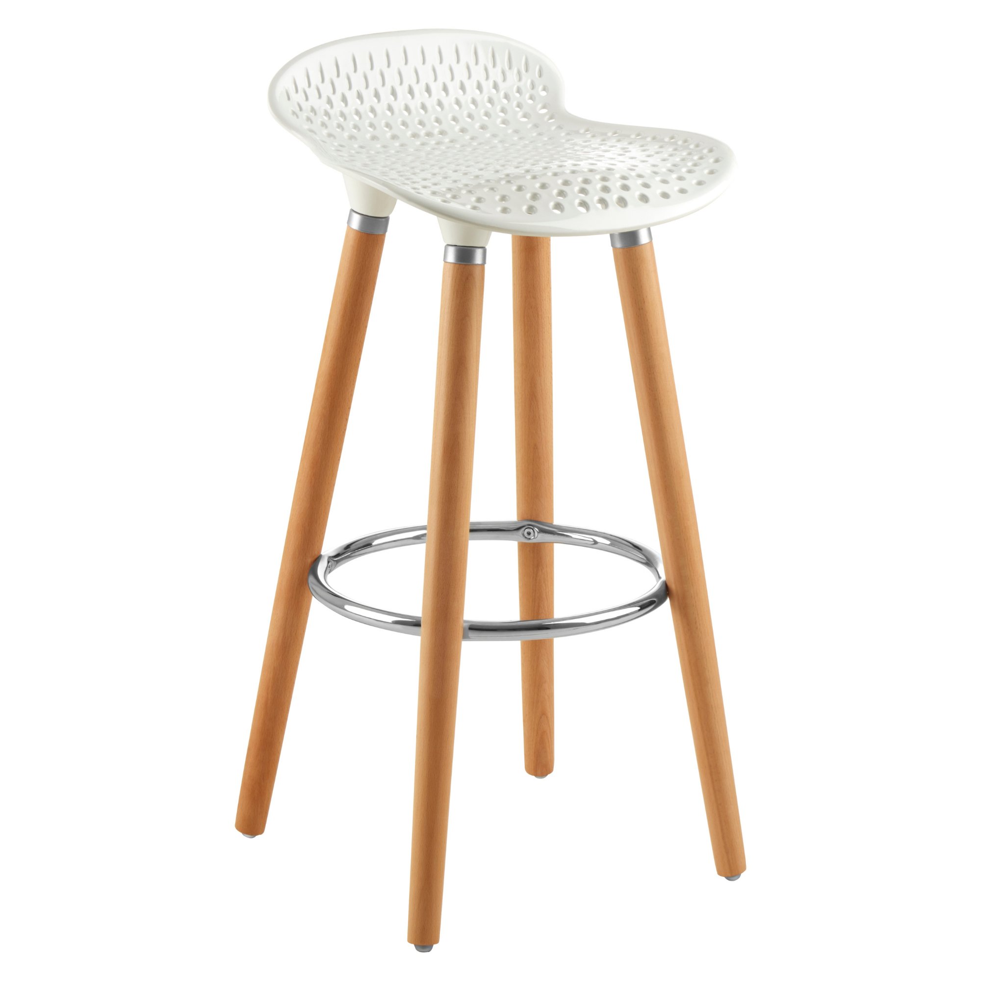 Orsina Stockholm Moulded Plastic Bar Stool – White & Natural