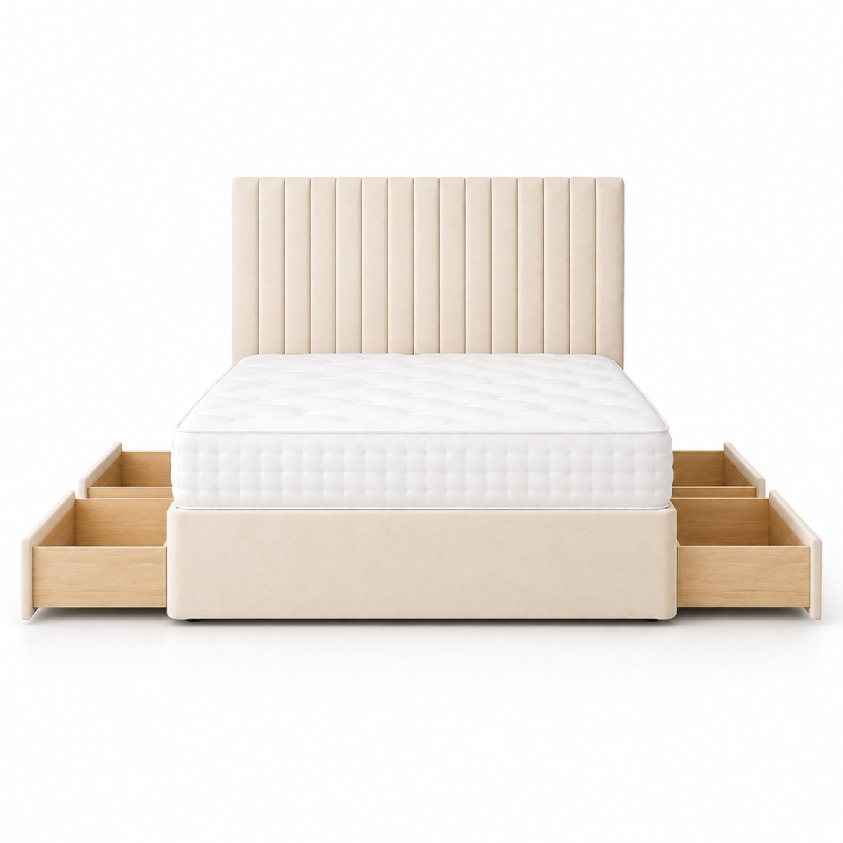Comfy Deluxe 4ft6 Double   4 Drawer  Suede  Divan Bed Set -  Cream