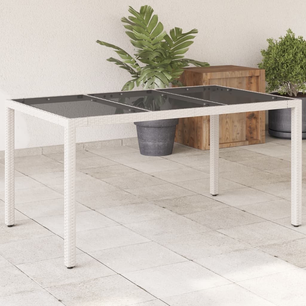 Walplus Poly Rattan Garden Table with Glass Top - White - 150 x 90 x 75 cm