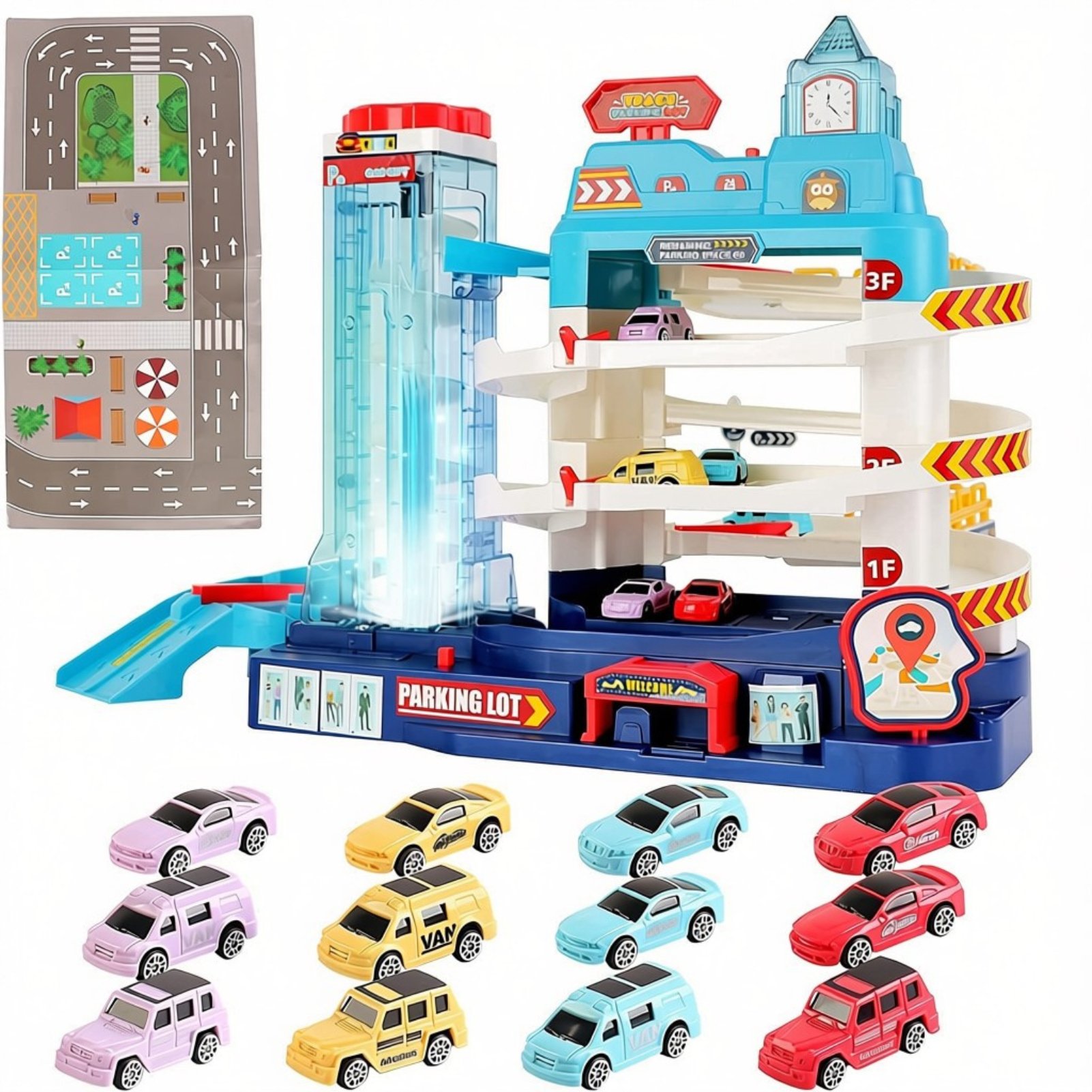 deAO 2 in 1 Car Track Garage Play Set - Blue