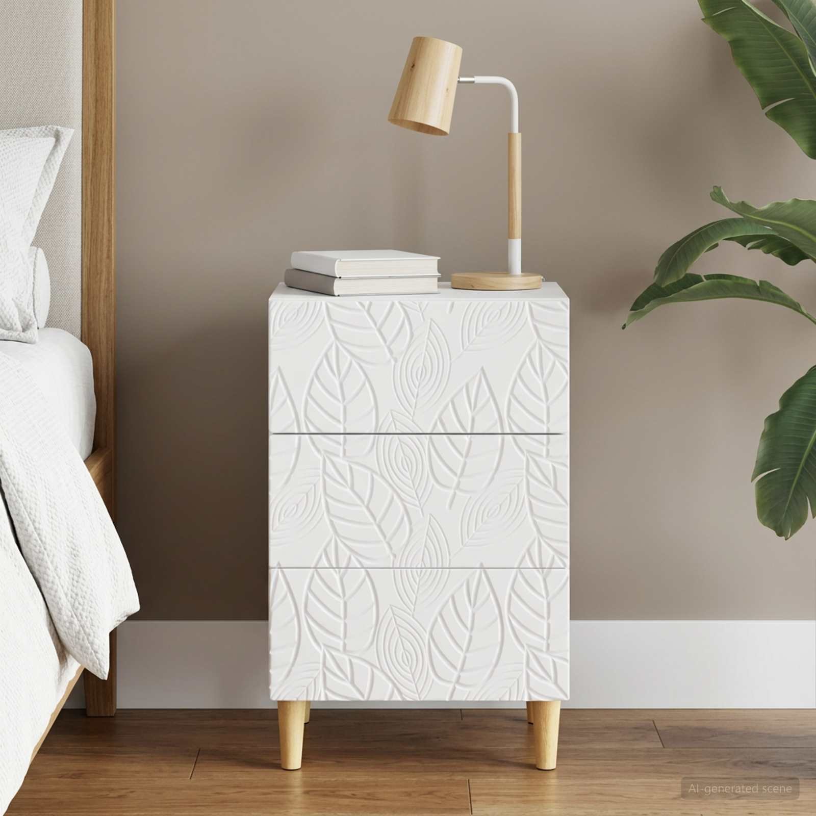 Walplus 3 Drawer Engineered Wood Bedside Table - White - 43 x 39.5 x 66.5 cm
