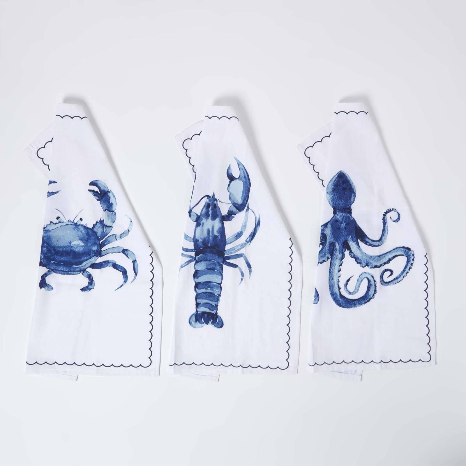 Homescapes Pack of 3 Cotton Tea Towels - Blue