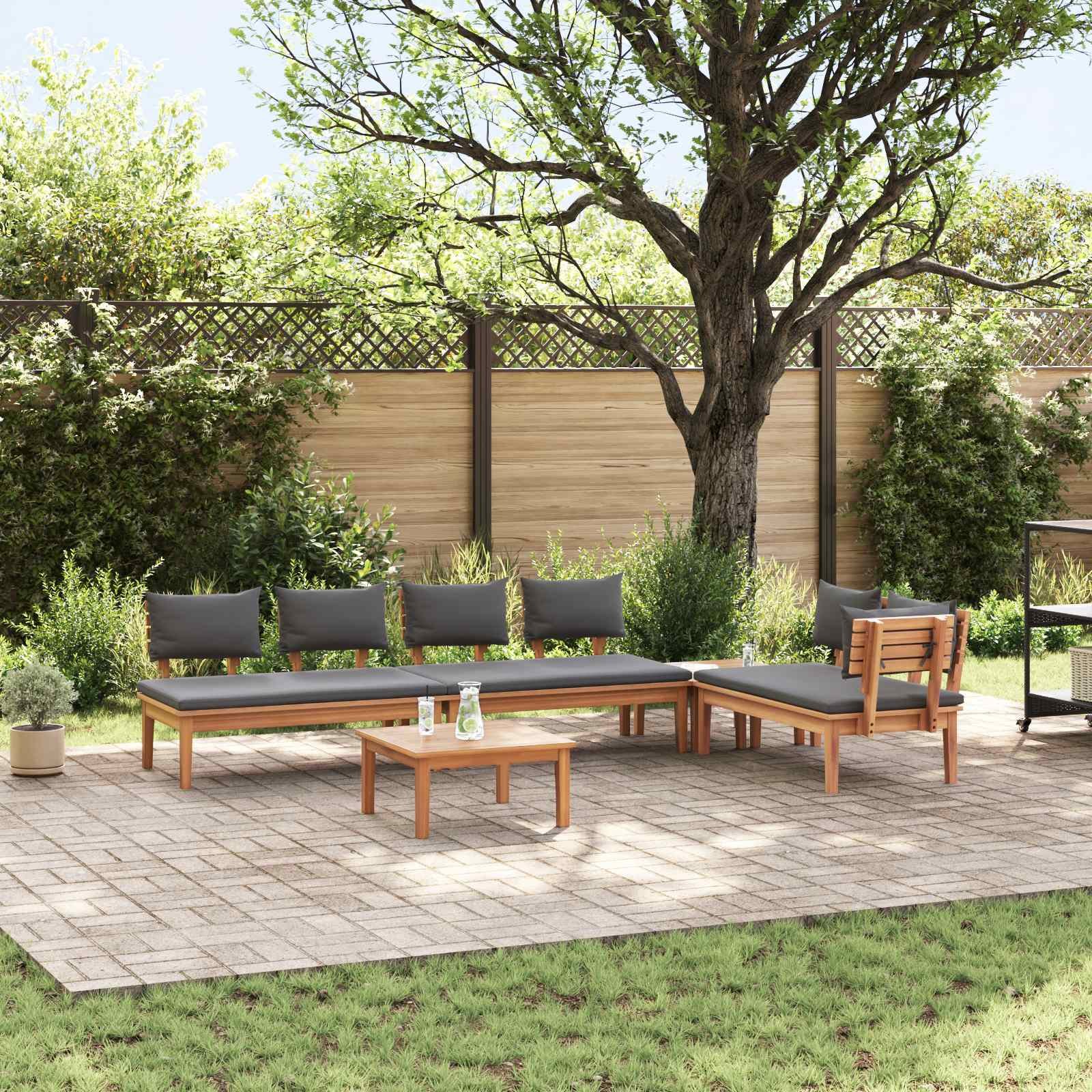 Walplus 5 Piece Garden Sofa Set Tall Unit - Brown and Grey - 60 x 60 x 30 cm