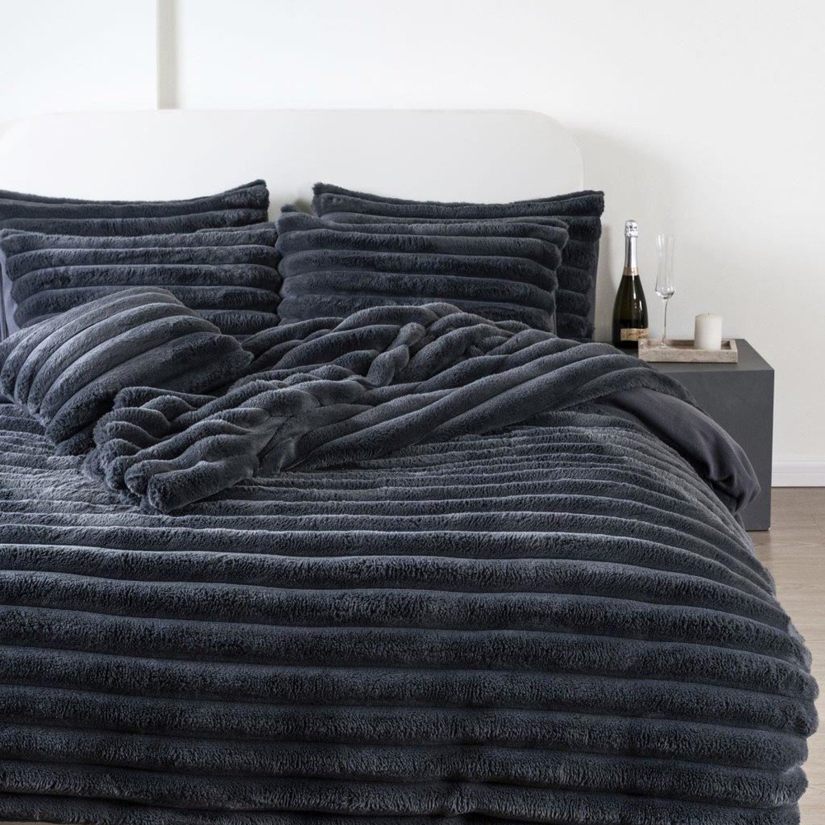 HomeSpace Direct Big Cord Teddy Charcoal Duvet Cover Set - King