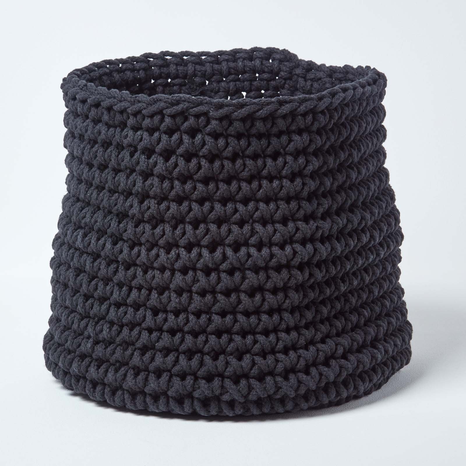 Homescapes Cotton Knitted Round Storage Basket - 42 × 37 cm - Black