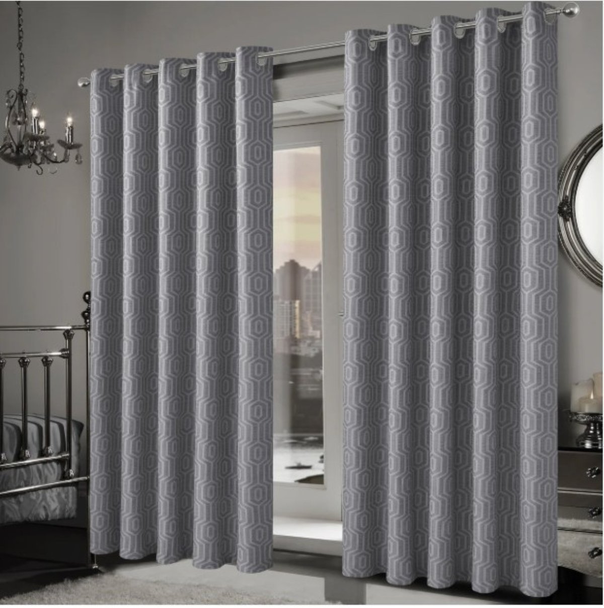 New Edge Blinds Grey Paris Jacquard Eyelet Curtains - 167cm x 183cm