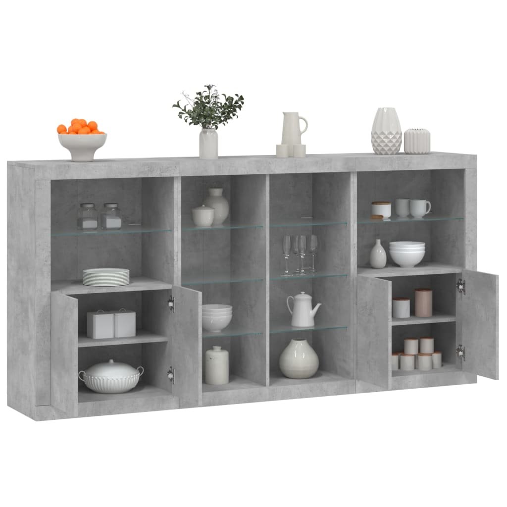 Walplus Engineered Wood LED Sideboard - Granite Grey - 202 x 37 x 100 cm