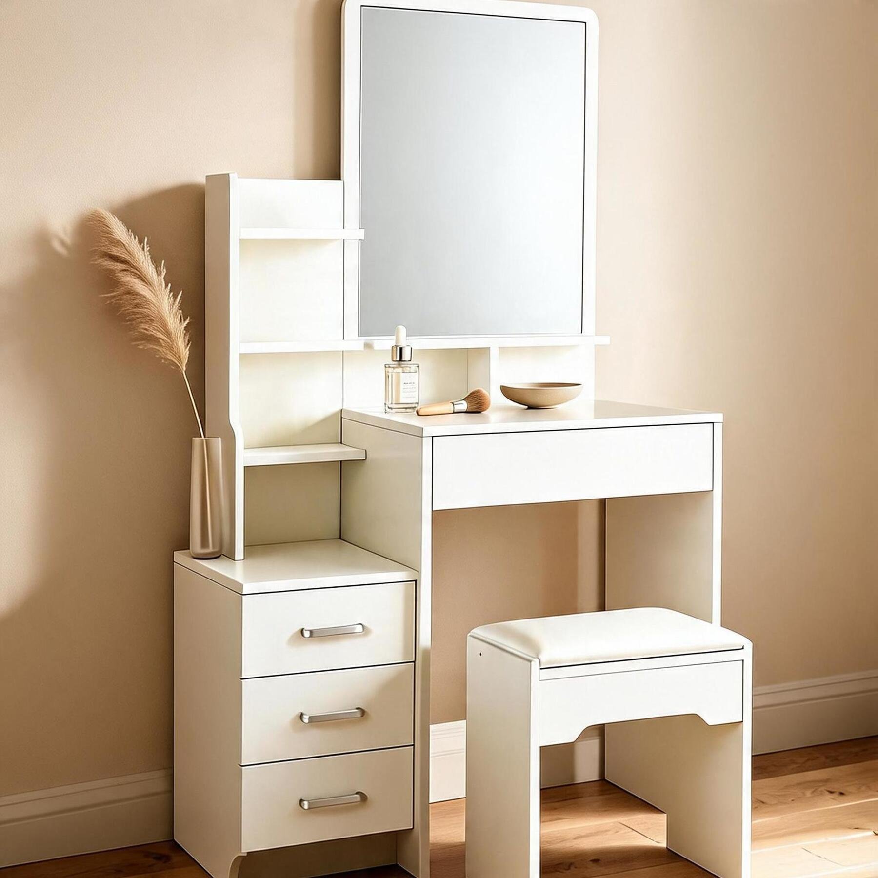 Home Source Arlo 4 Drawer Dressing Table Set – White