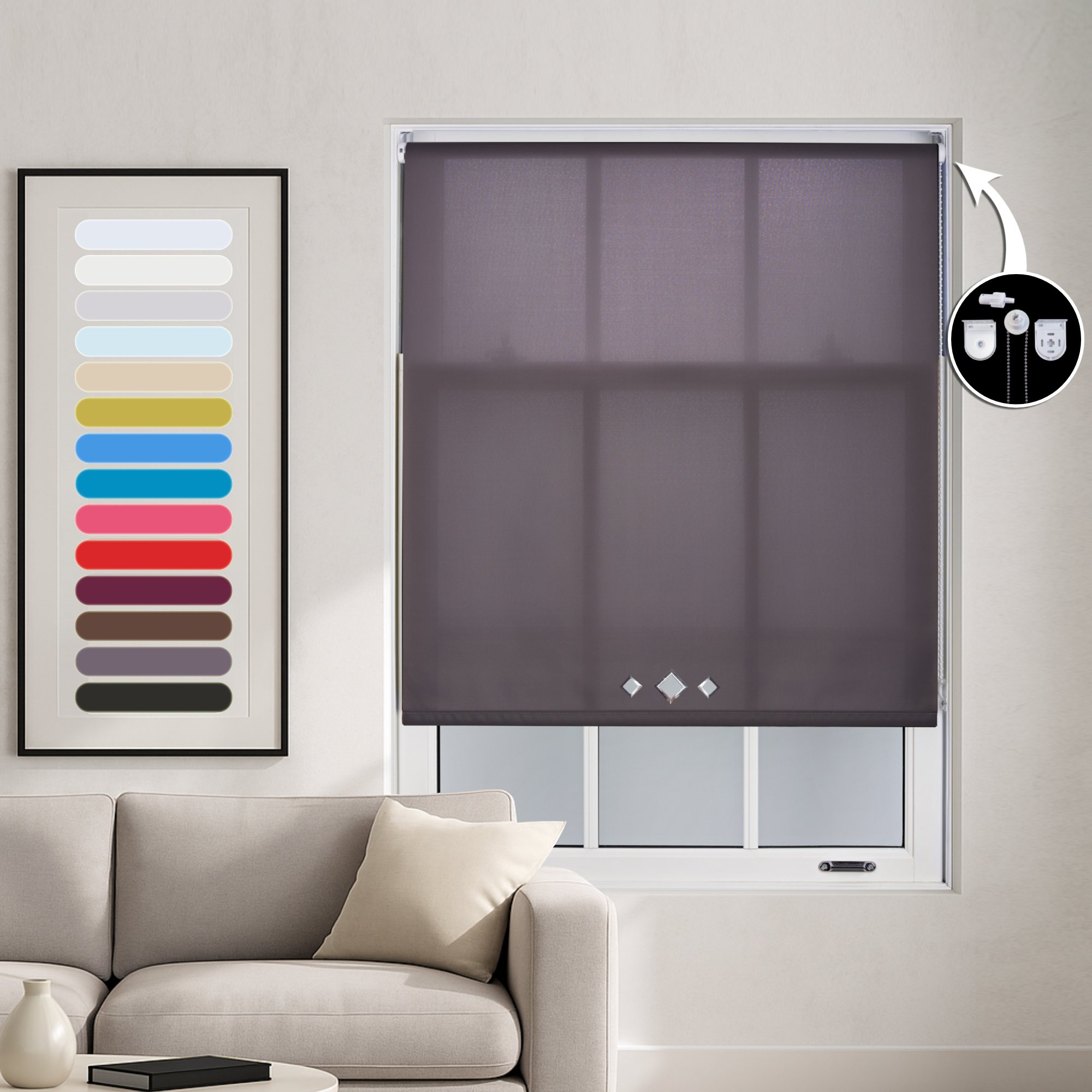 Furnished Dark Grey Daylight Roller Blind Diamond Eyelets - 235 x 165cm