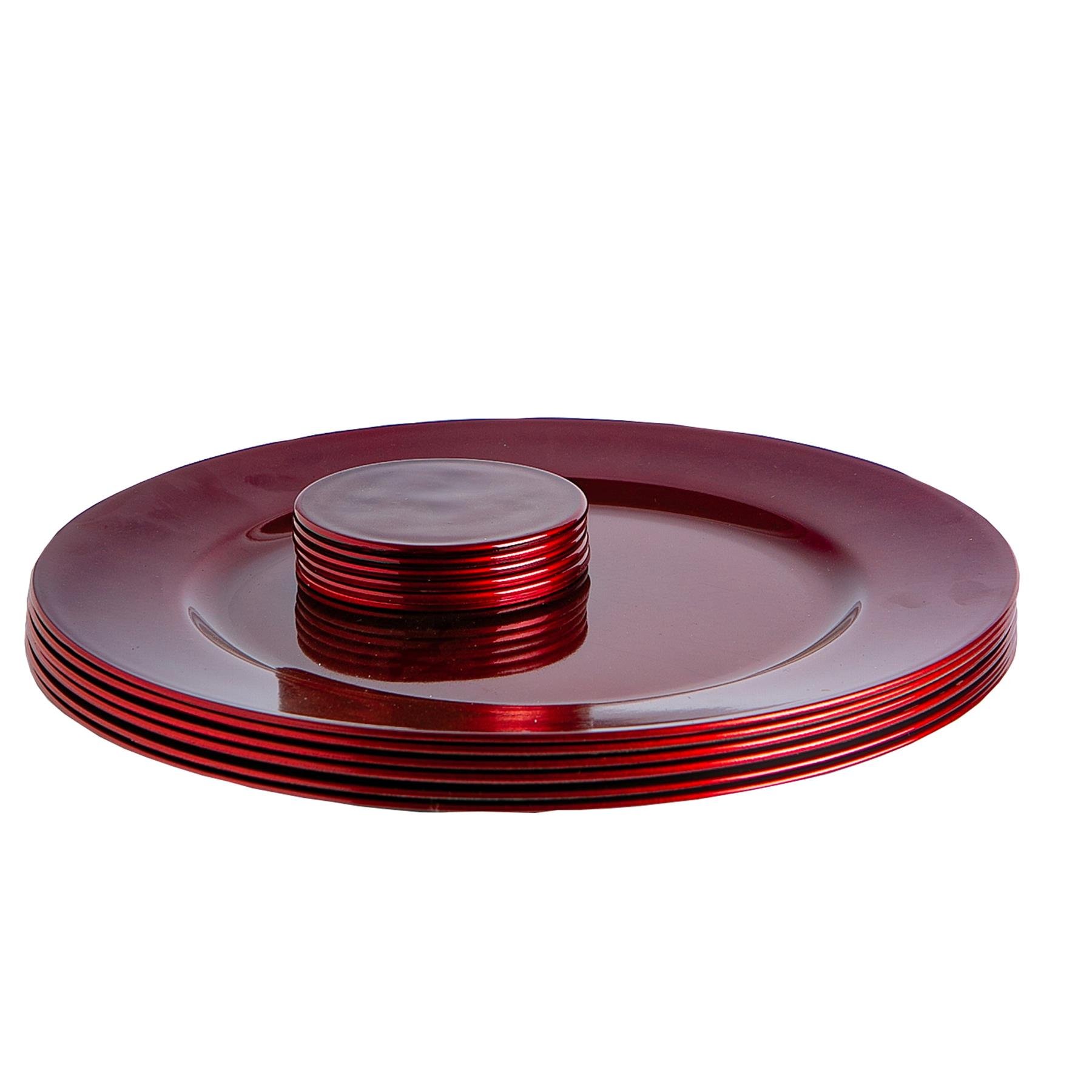 Argon Tableware 12 Piece Metallic Charger Plates Set - Dark Red