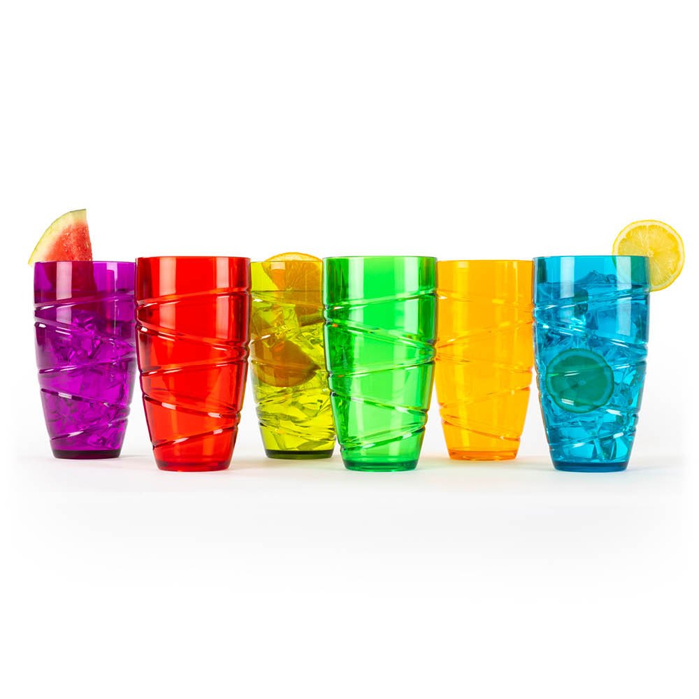 LIVIVO Set of 6 Swirl Design Plastic Tumblers - 600ml - Multicolour