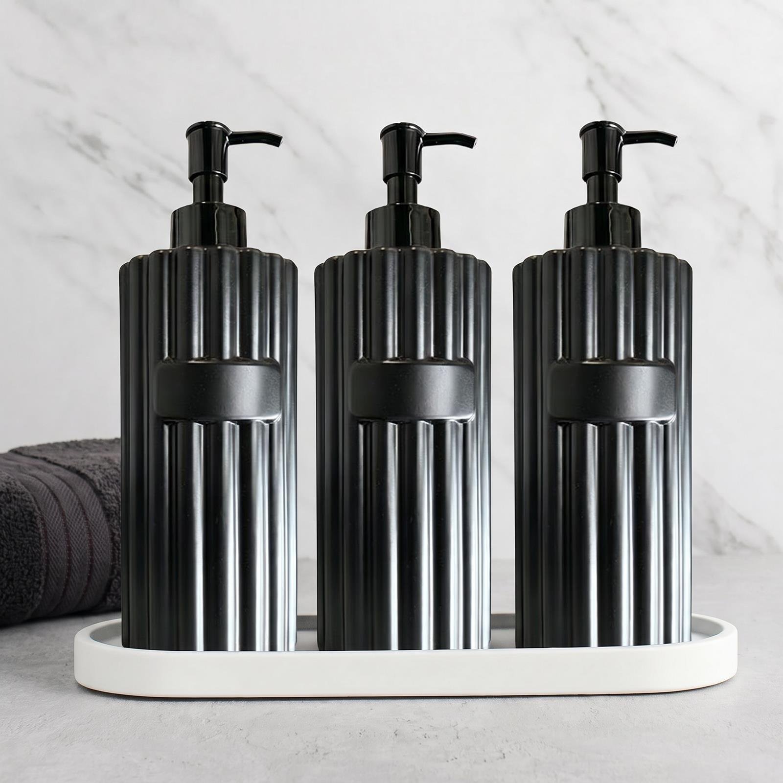 OHS 3 Pack Ribbed Soap Dispenser Bottles - Black