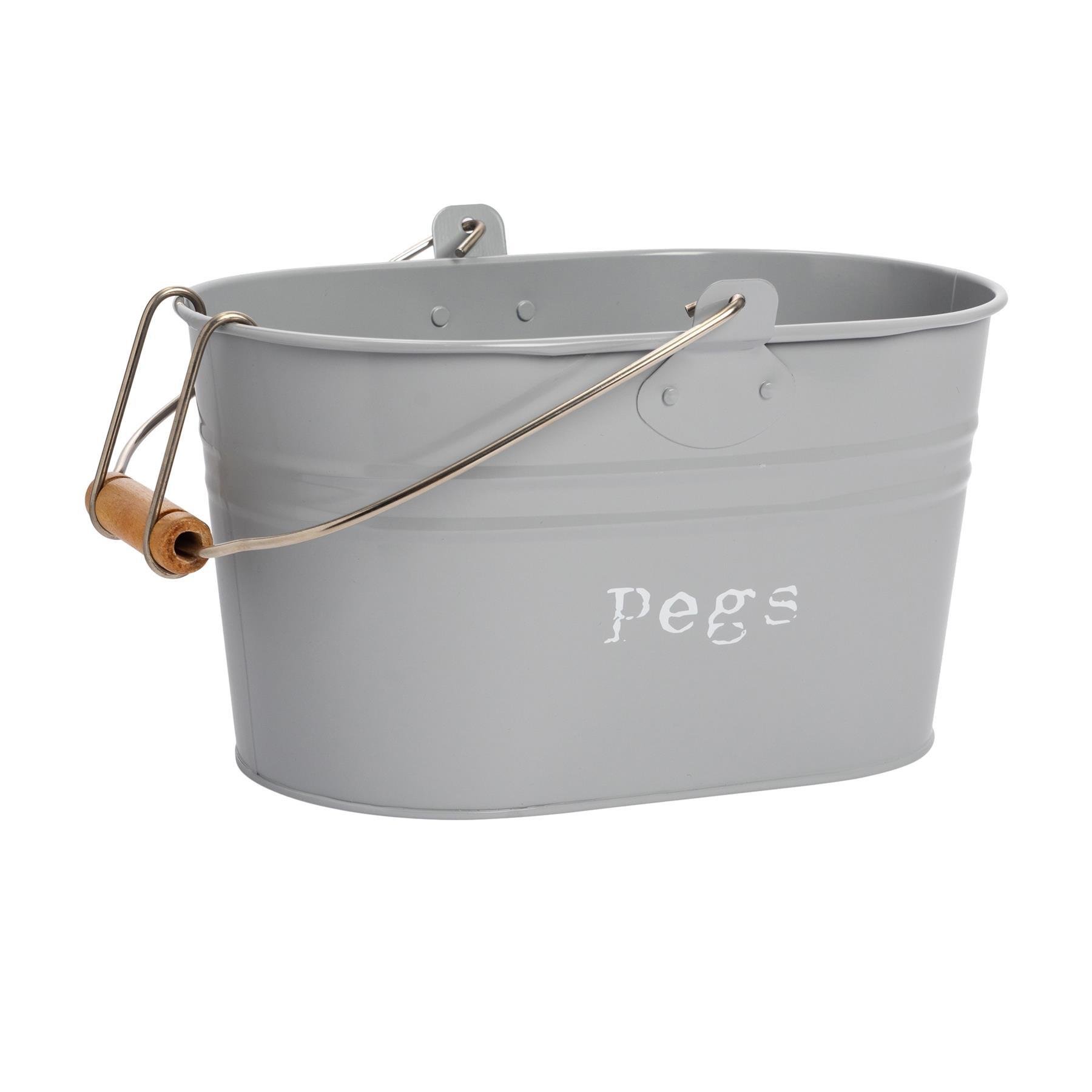 Harbour Housewares Vintage Metal Clothes Peg Bucket - Grey