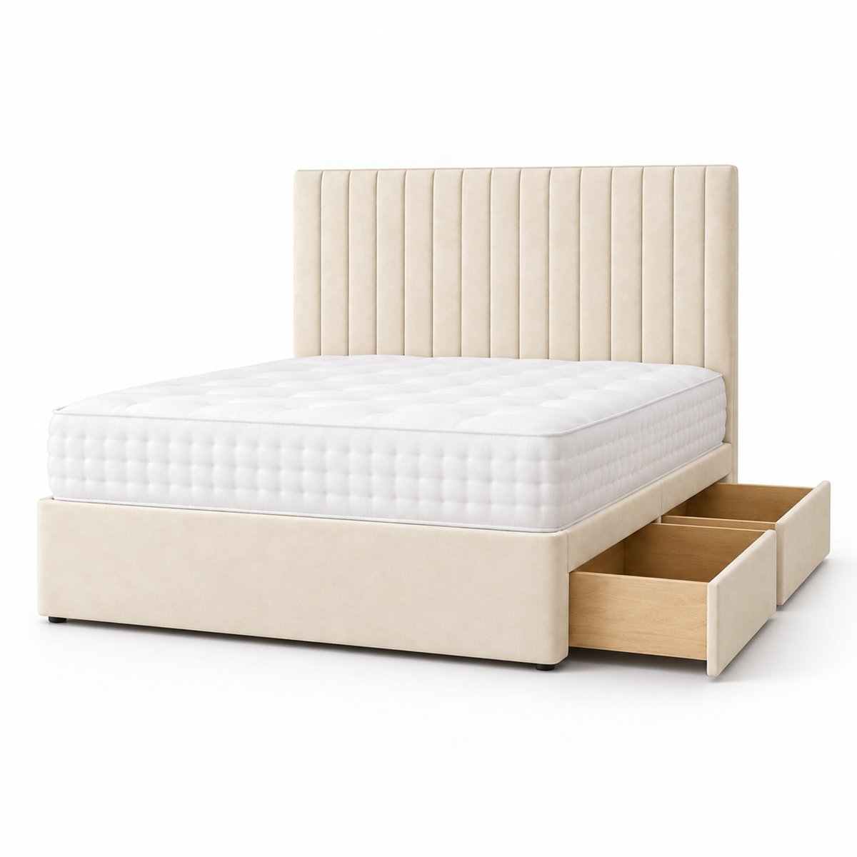 Comfy Deluxe 4ft Small Double    2 Drawer Suede  Divan Bed Set -  Cream