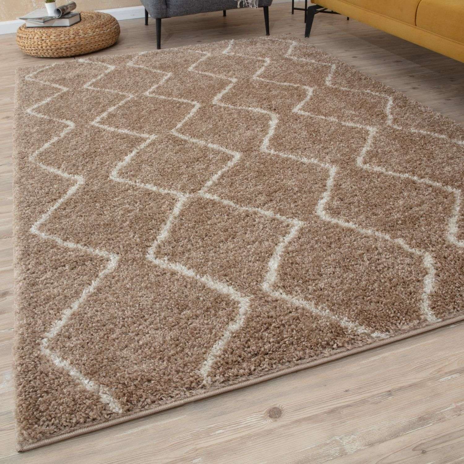 The Rugs Beige Moroccan Shaggy Zigzag Rug - 60 x 110cm