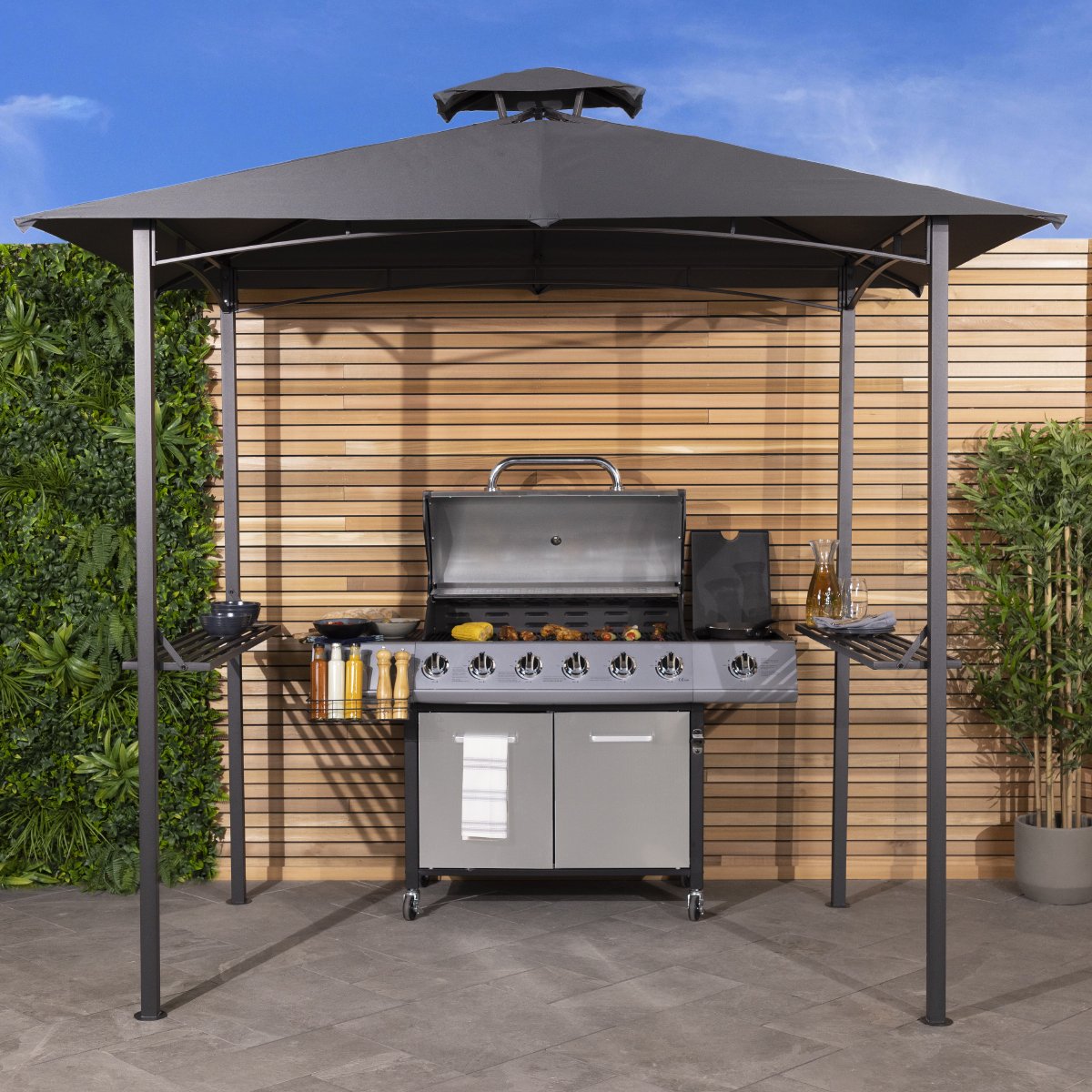 Charles Bentley 8 x 5ft Steel Grill Gazebo - Cream & Grey