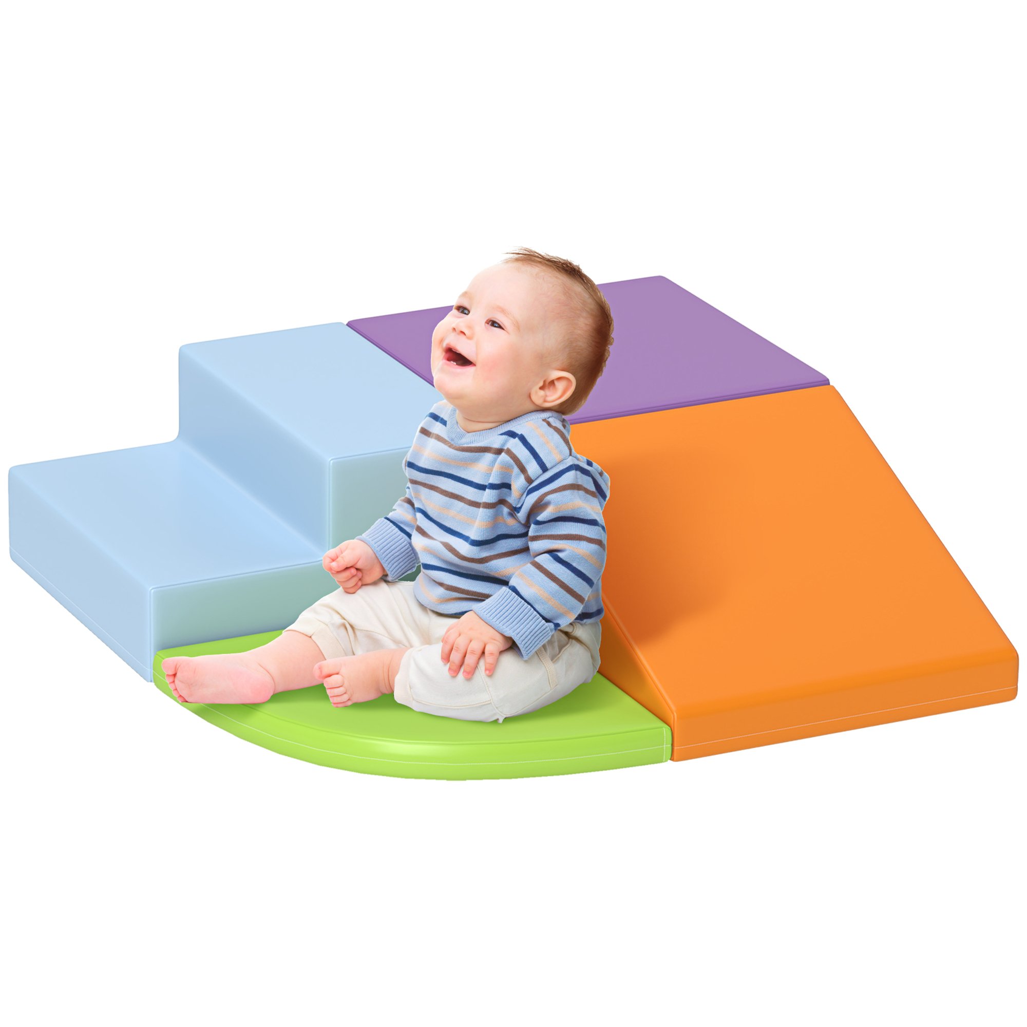 HOMCOM 4 Piece Foam Stairs Ramp Climb Crawl Kids Soft Play Set - Orange