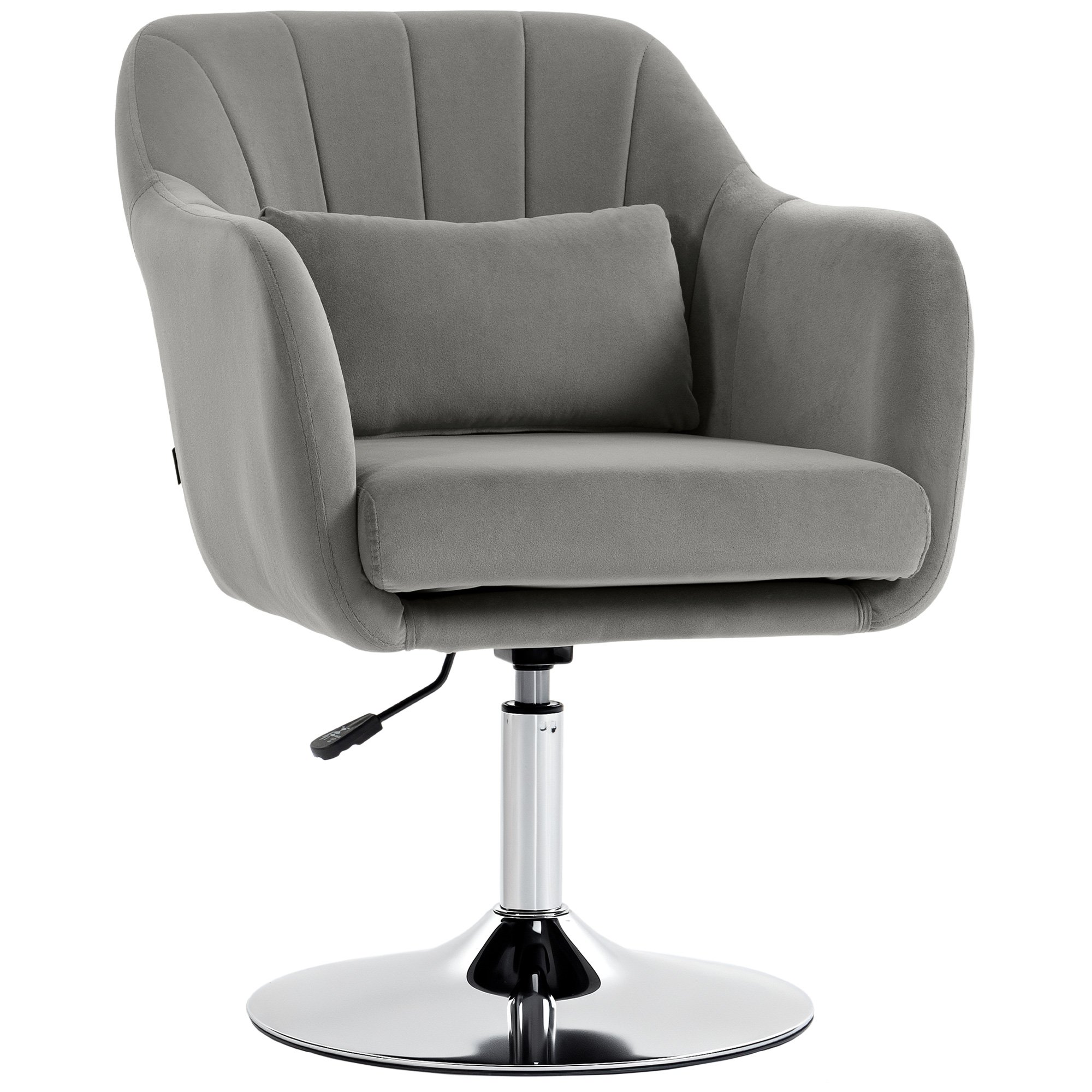 HOMCOM Adjustable  Velvet Swivel Accent Chair with Lumbar Support - Grey