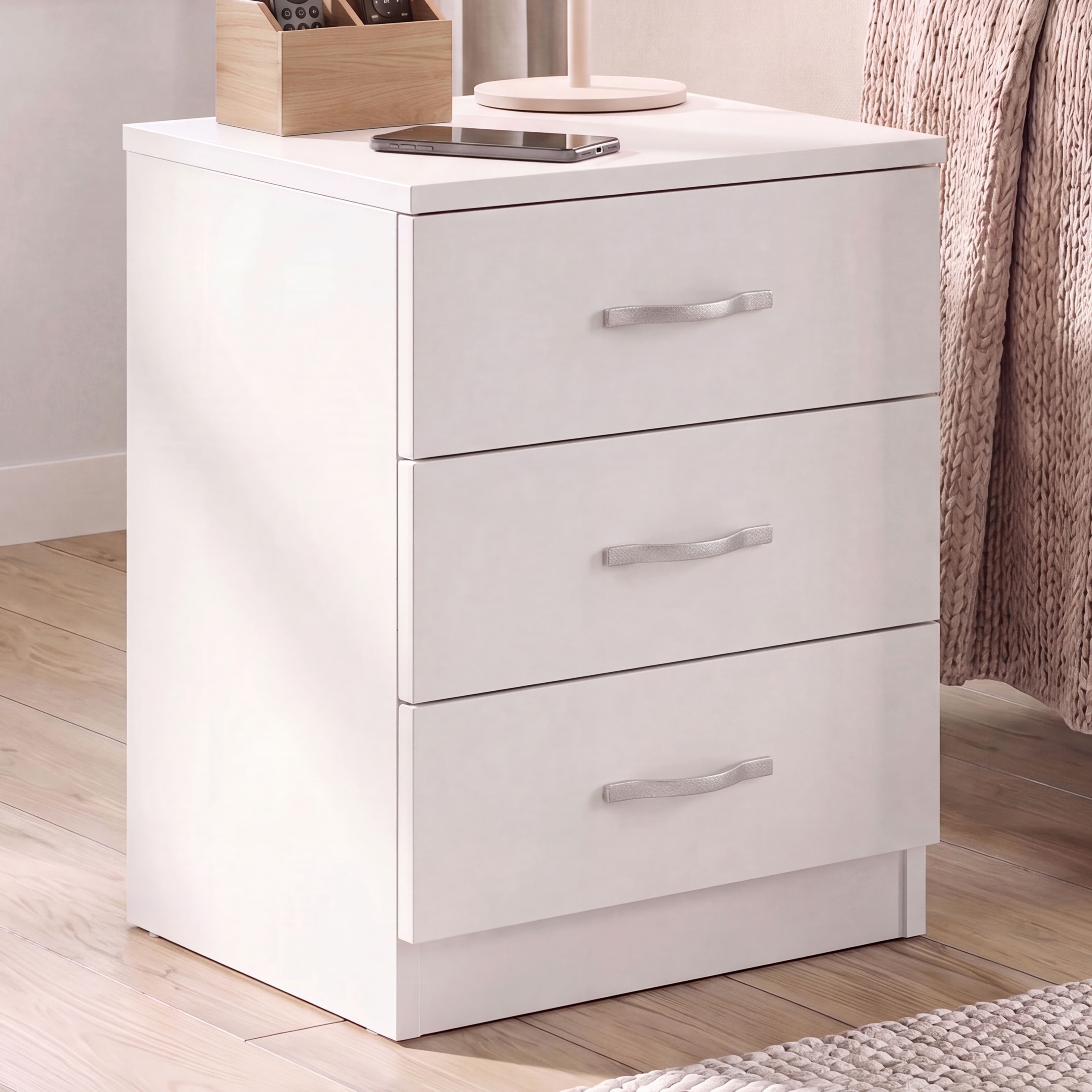 Vida Designs Riano 3 Drawer Bedside Chest - White