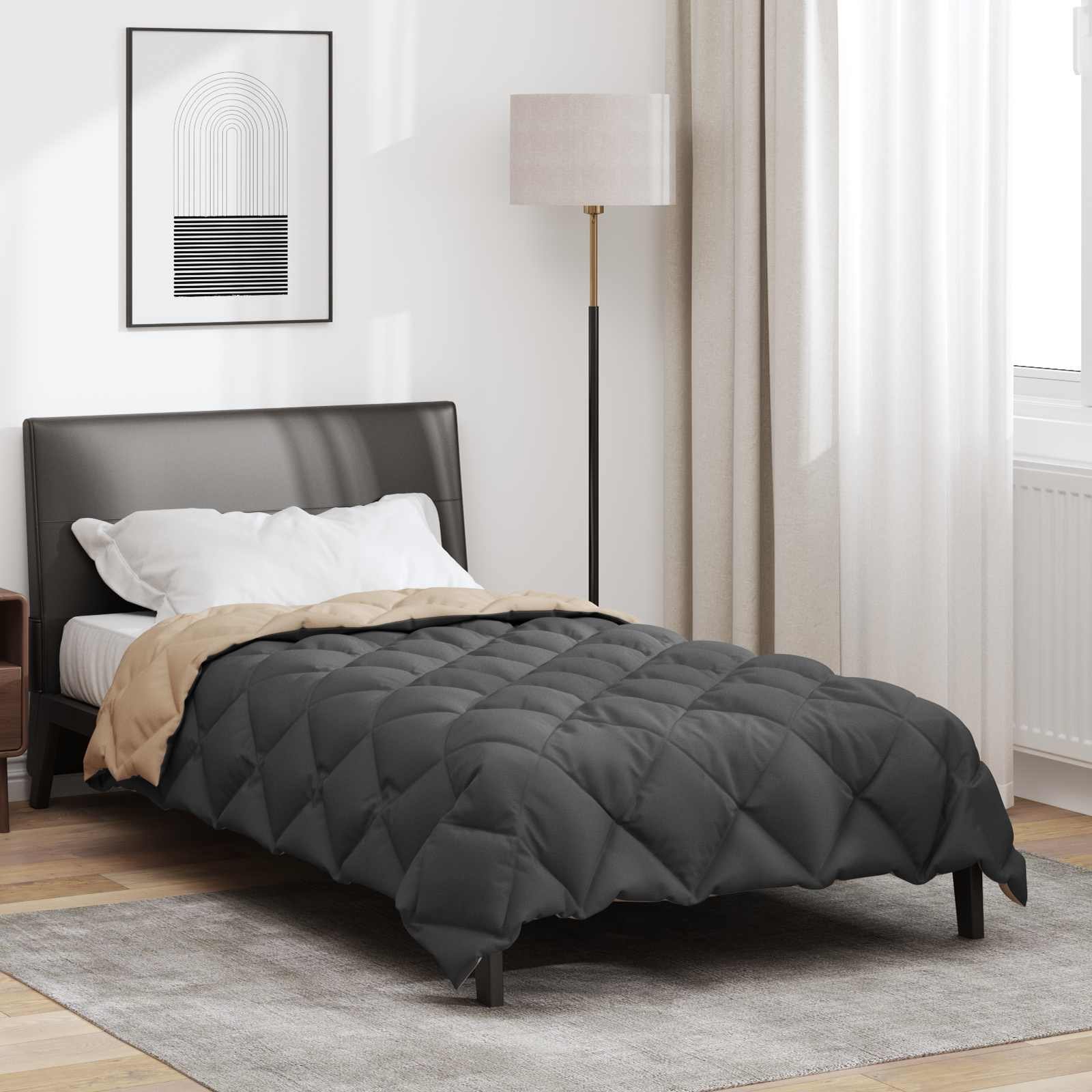 Walplus Winter Duvet and Microfibre - Anthracite and Taupe - 155 x 220 cm