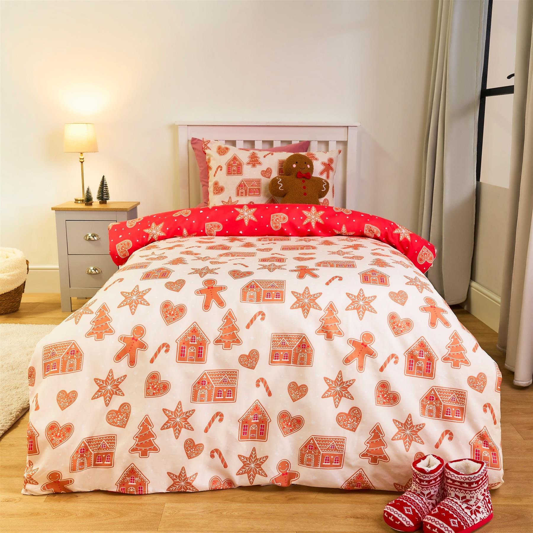 OHS Gingerbread Print Bedding Set Reversible Duvet Cover Set Natural - Double