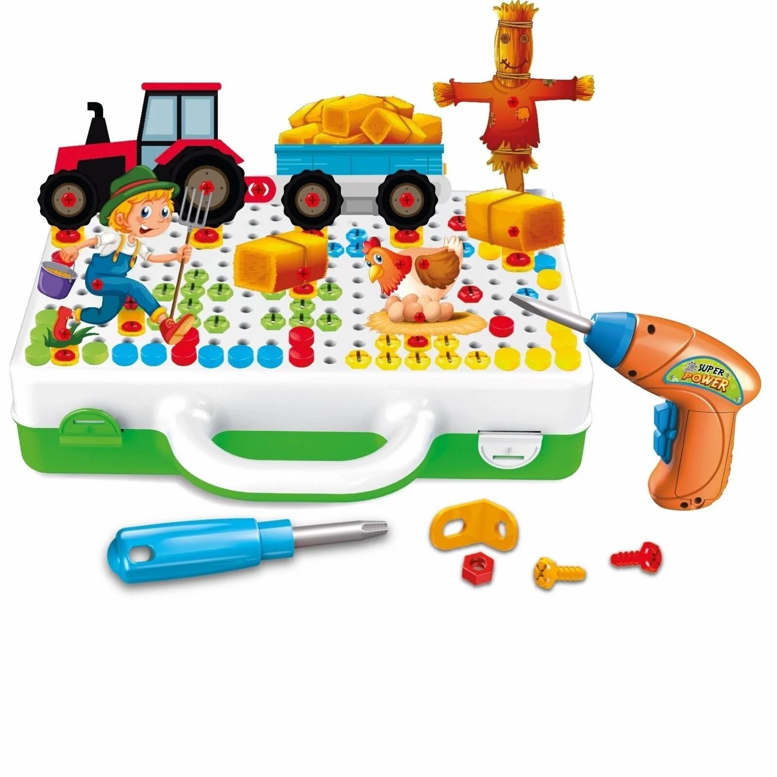 Babycim 340-Piece 3D STEM Puzzle Toolbox with Driller - Farm Animals
