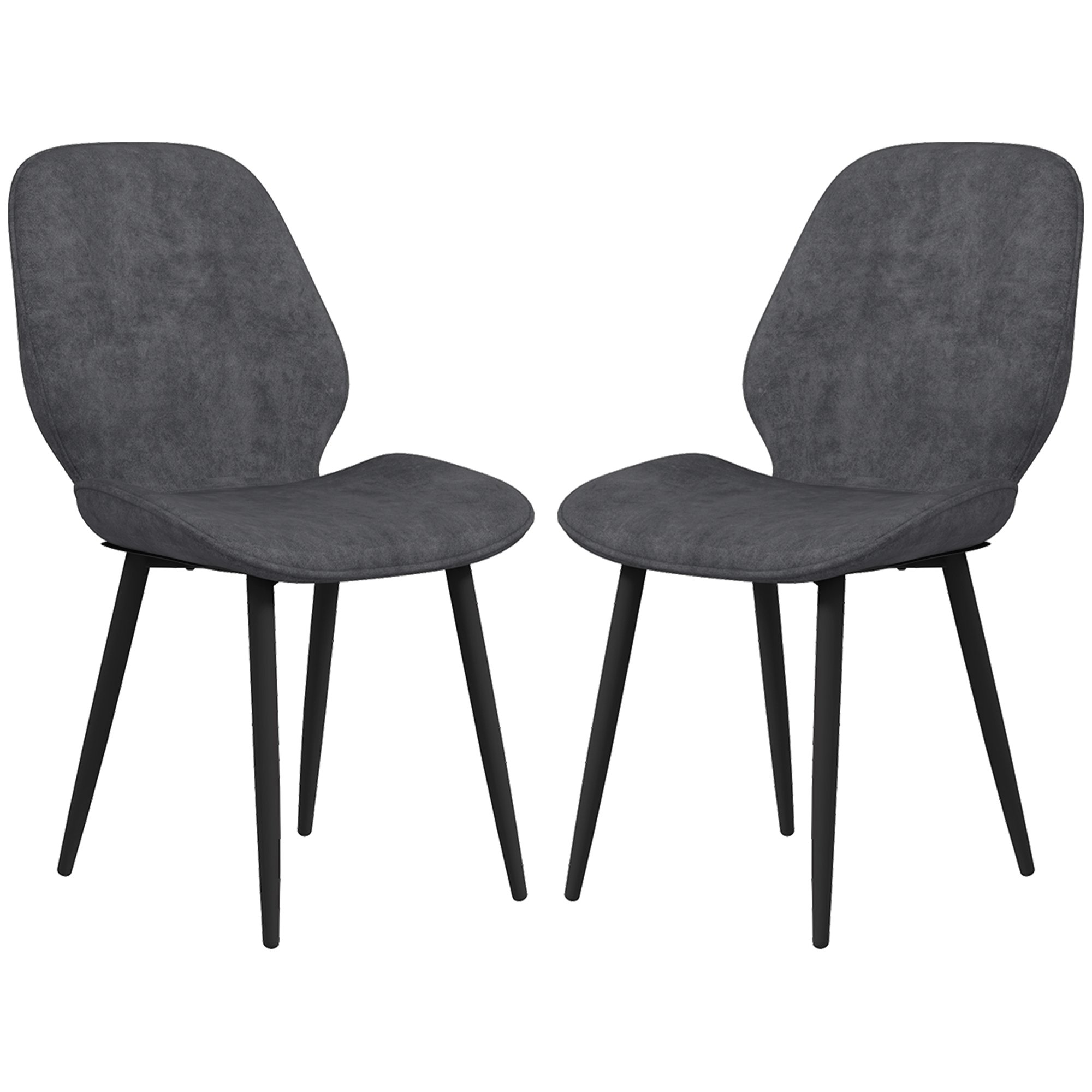 HOMCOM Set of 2 Upholstered Metal Leg Dining Chairs – Grey