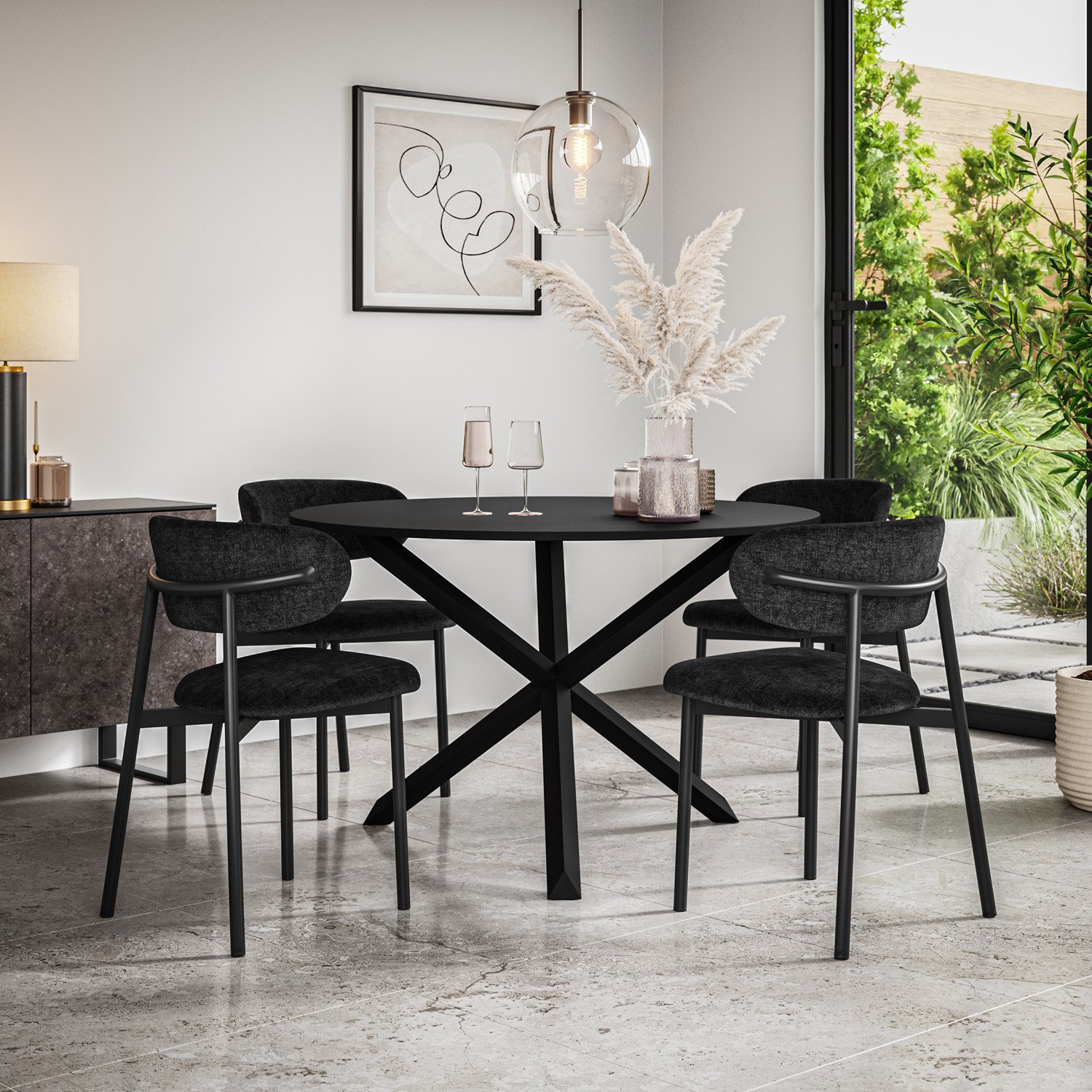 Furniture Online Malvern Black Dining Table & 6 Myla Black Chairs