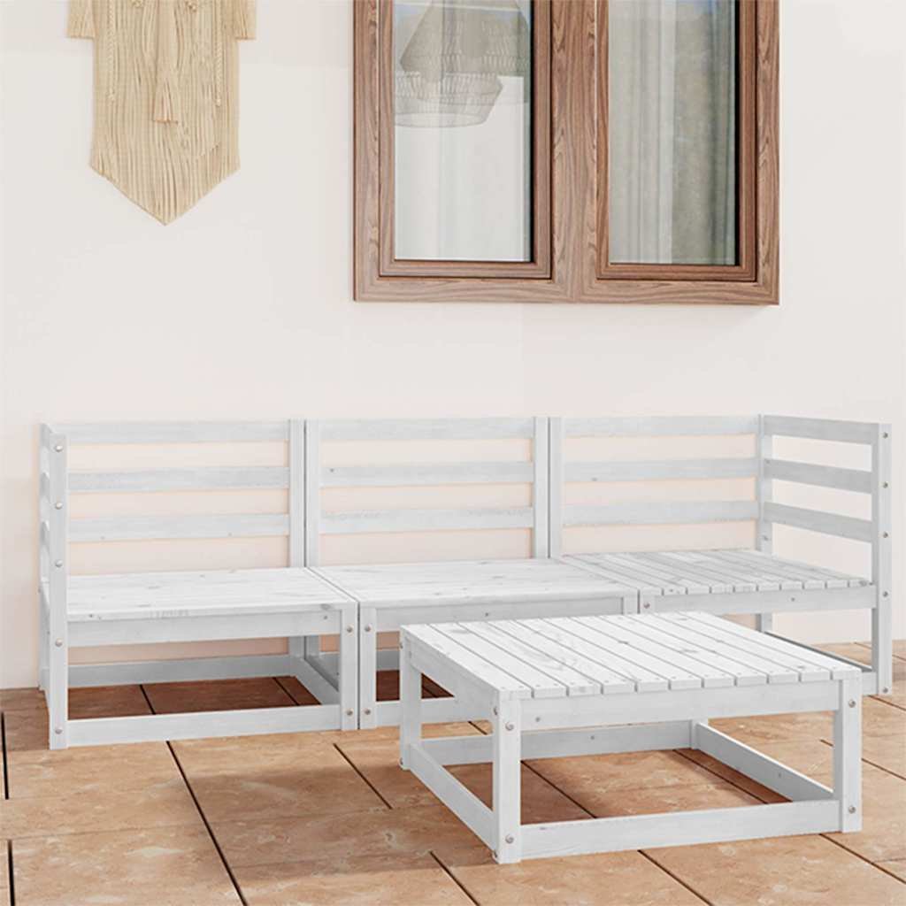Walplus 4 Piece Wood Garden Lounge Set - White - 70 x 70 x 30 cm