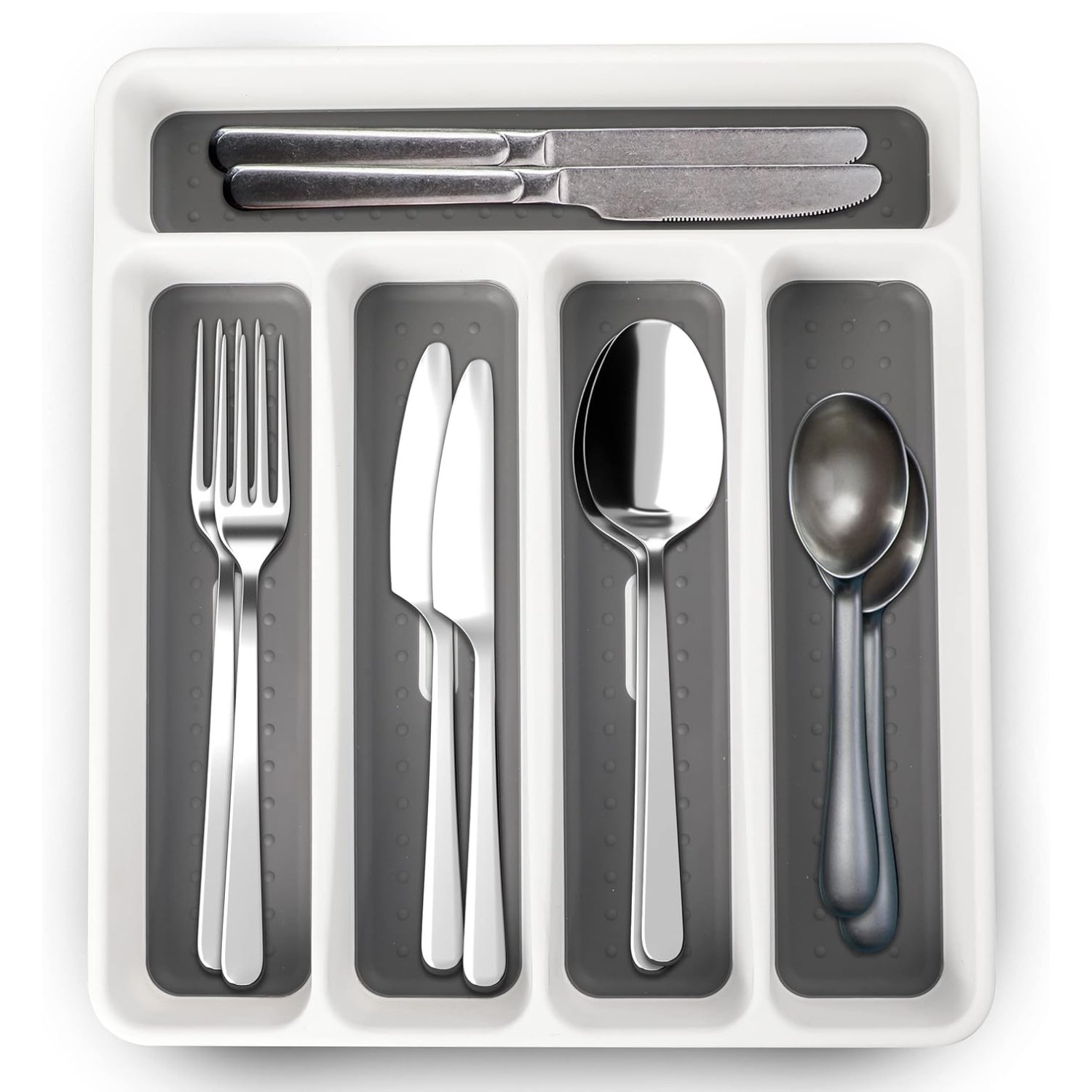 Top 3 5 Compartment Utensil Cutlery Tray Organiser - White and Grey
