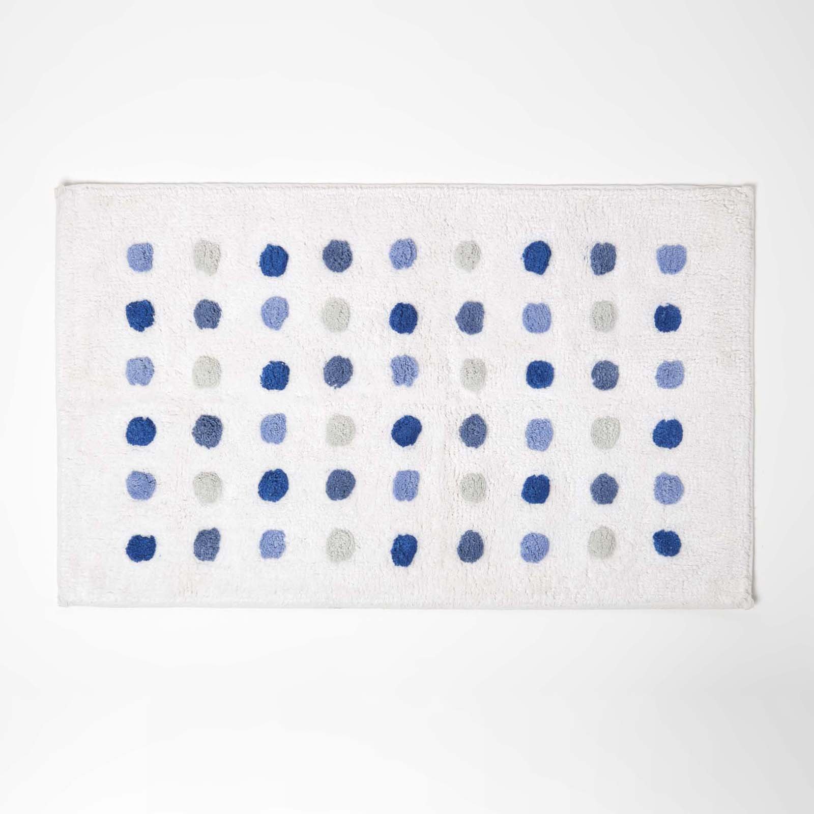 Homescapes Cotton Tufted Polka Dot Bath Mat - Blue
