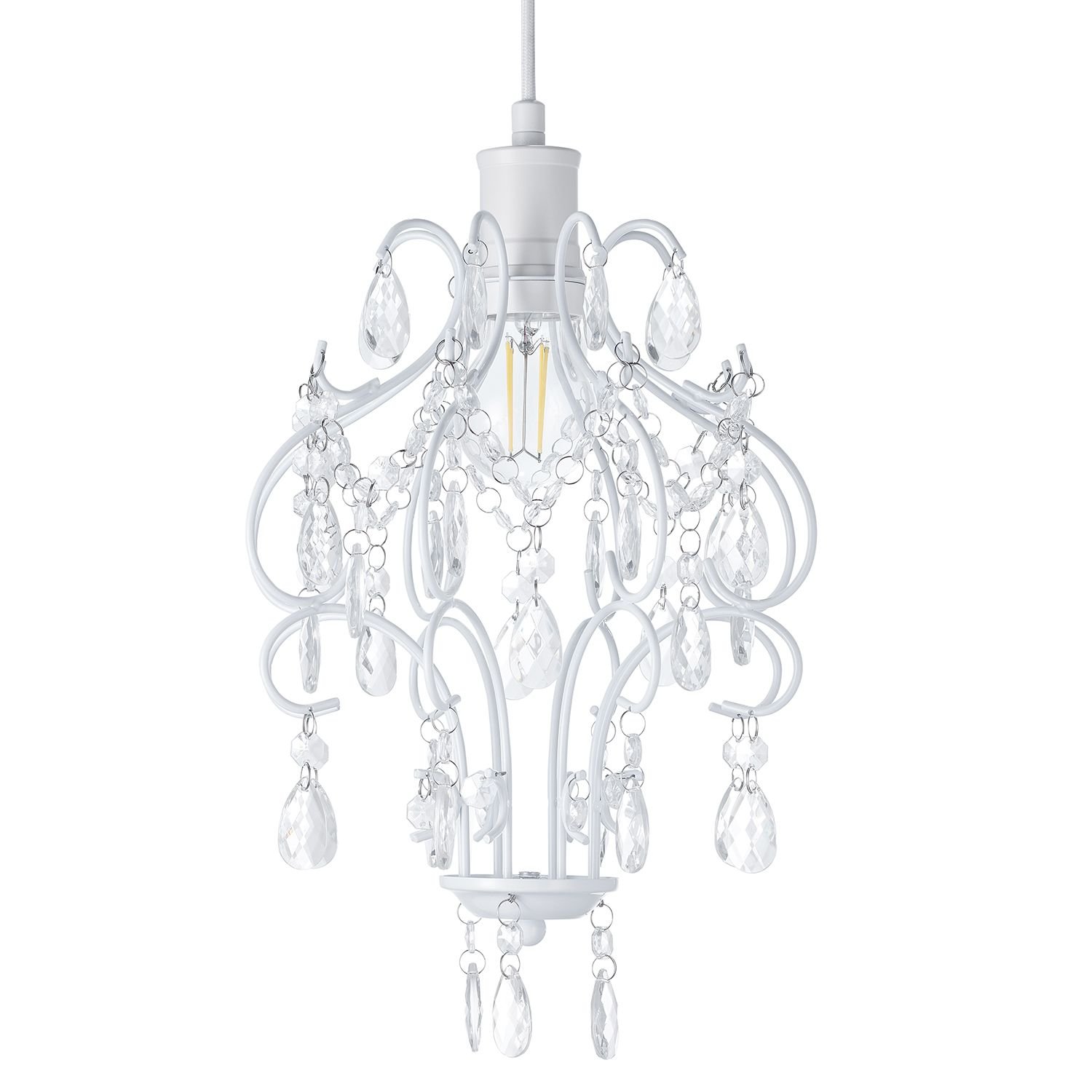 Happy Homewares Matt White Shabby Chic with Acrylic Pendant Shade - 24cm