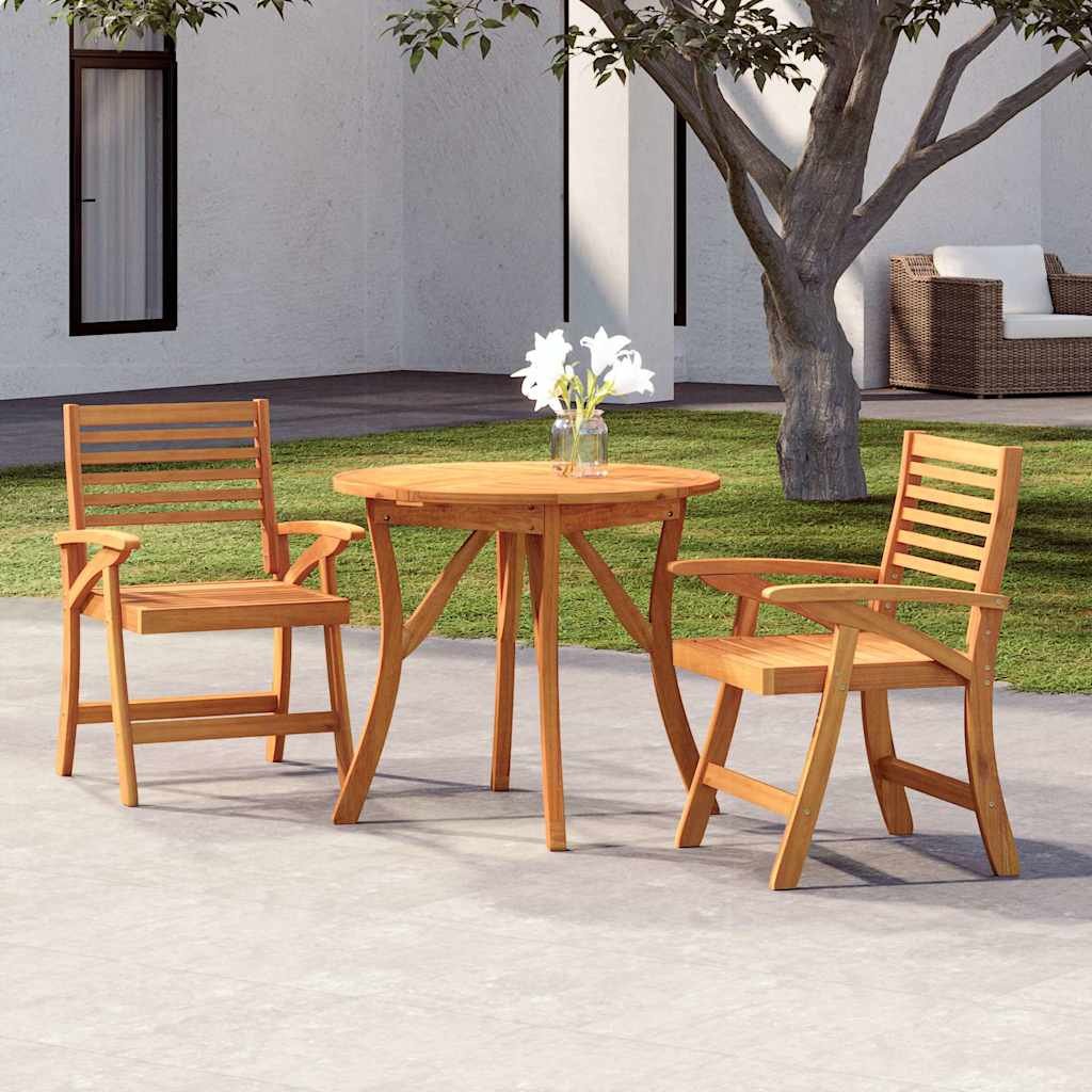 Walplus 3 Piece Solid Acacia Wood Garden Dining Set - Brown - 85 cm