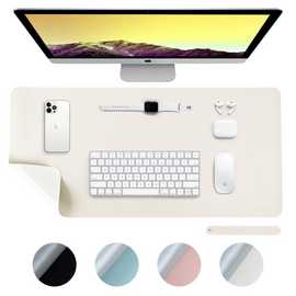 Desiretech Reversible Faux Leather Desk Mat - 43 x 89cm - Ivory & Silver
