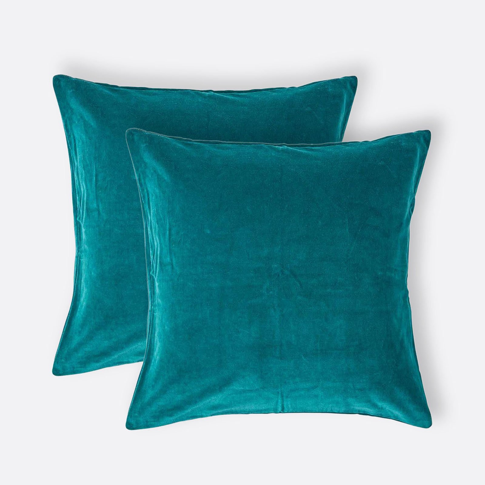 Homescapes Teal Set of 2 Cotton Velvet Cushion Cover - 40 x 40 cm
