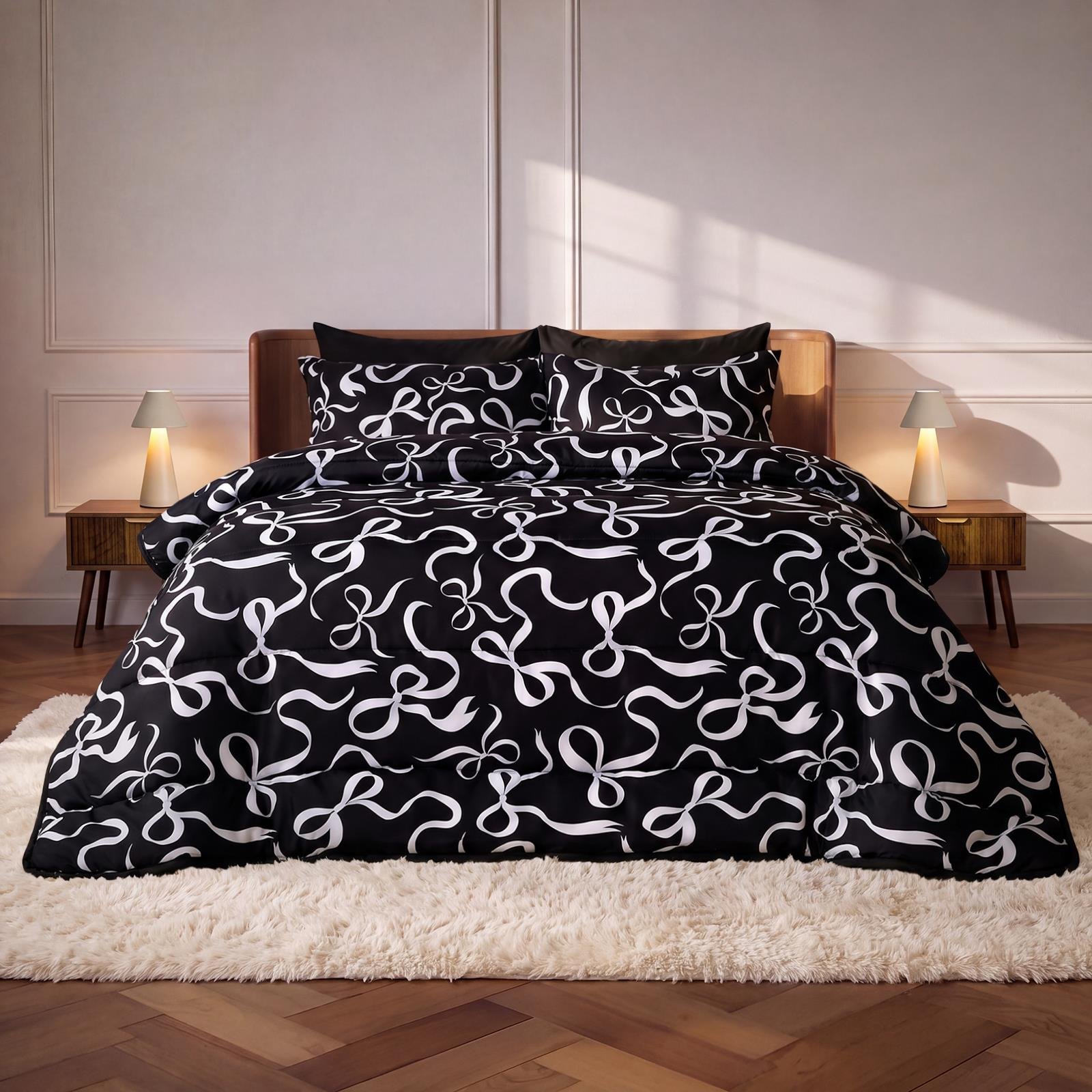 OHS Ribbon Bow 10.5 Tog Coverless Duvet Set - Mono - Single