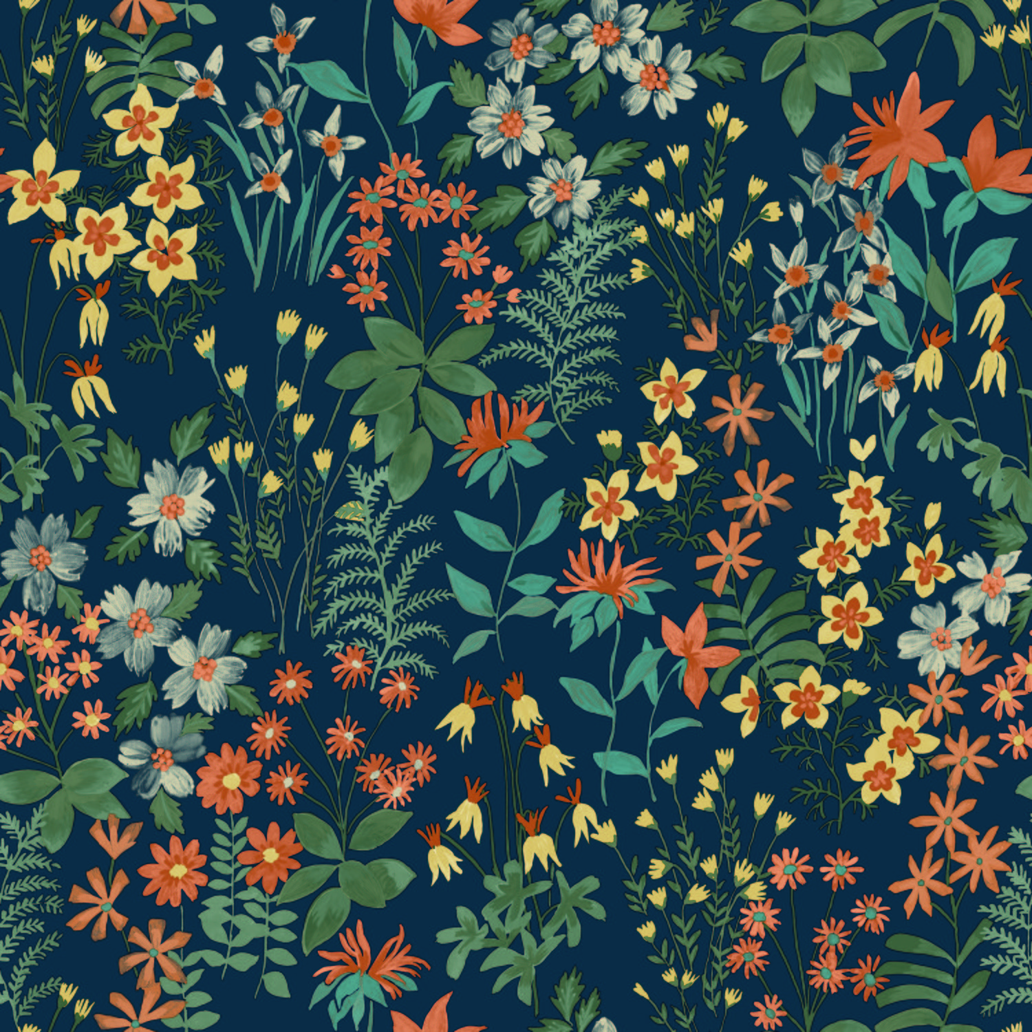 Grandeco Ditsy Floral Agnala Textured Wallpaper - Navy Blue