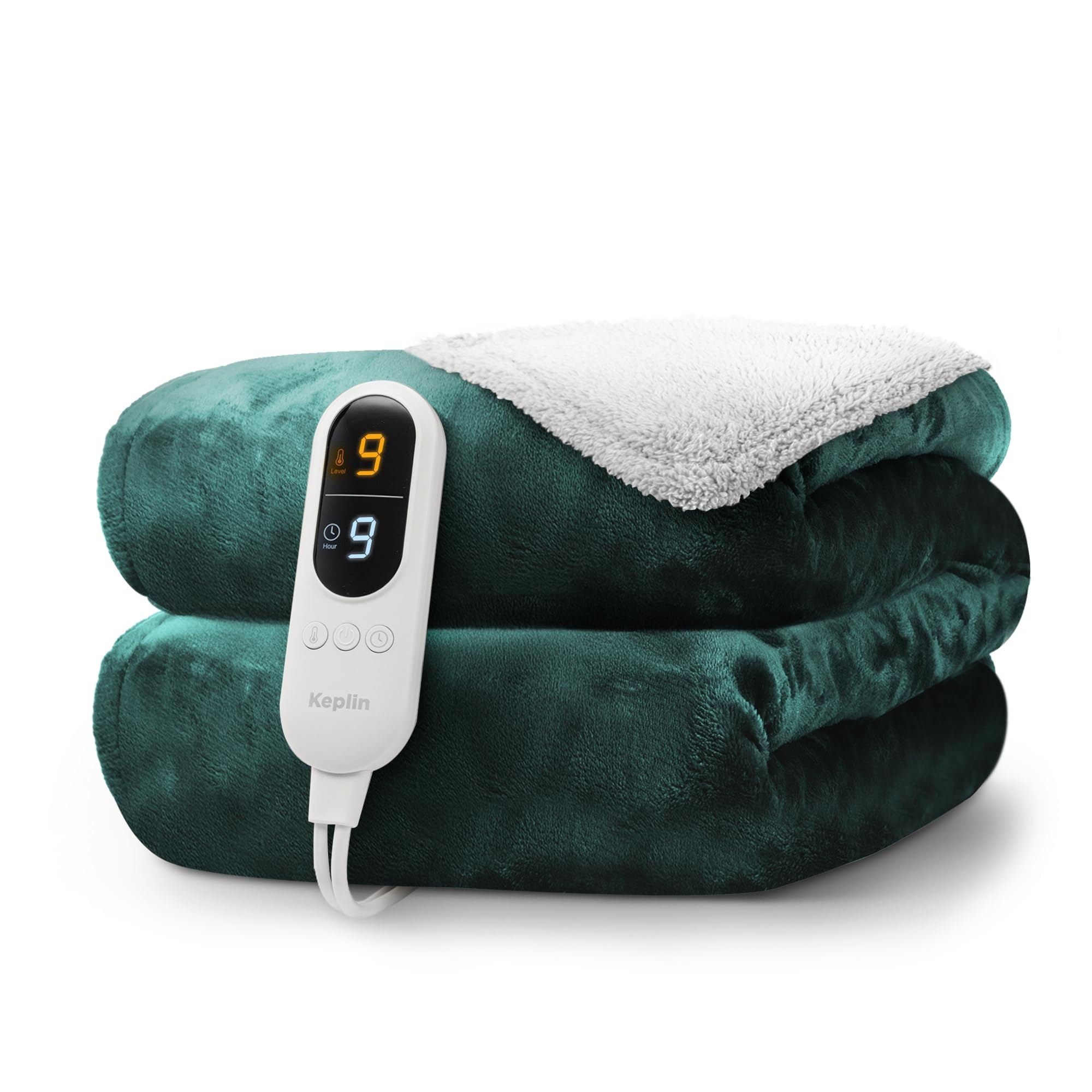 Keplin Sherpa Electric Heated Throw Blanket - Emerald Green & Cream