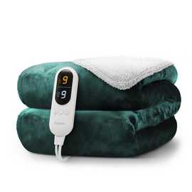 Keplin Sherpa Electric Heated Throw Blanket - Emerald Green & Cream