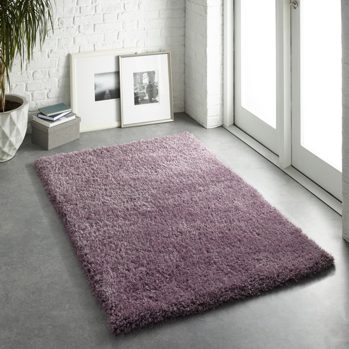 Mega Flooring Purple Shaggy Plain Rug - 110 x 160cm