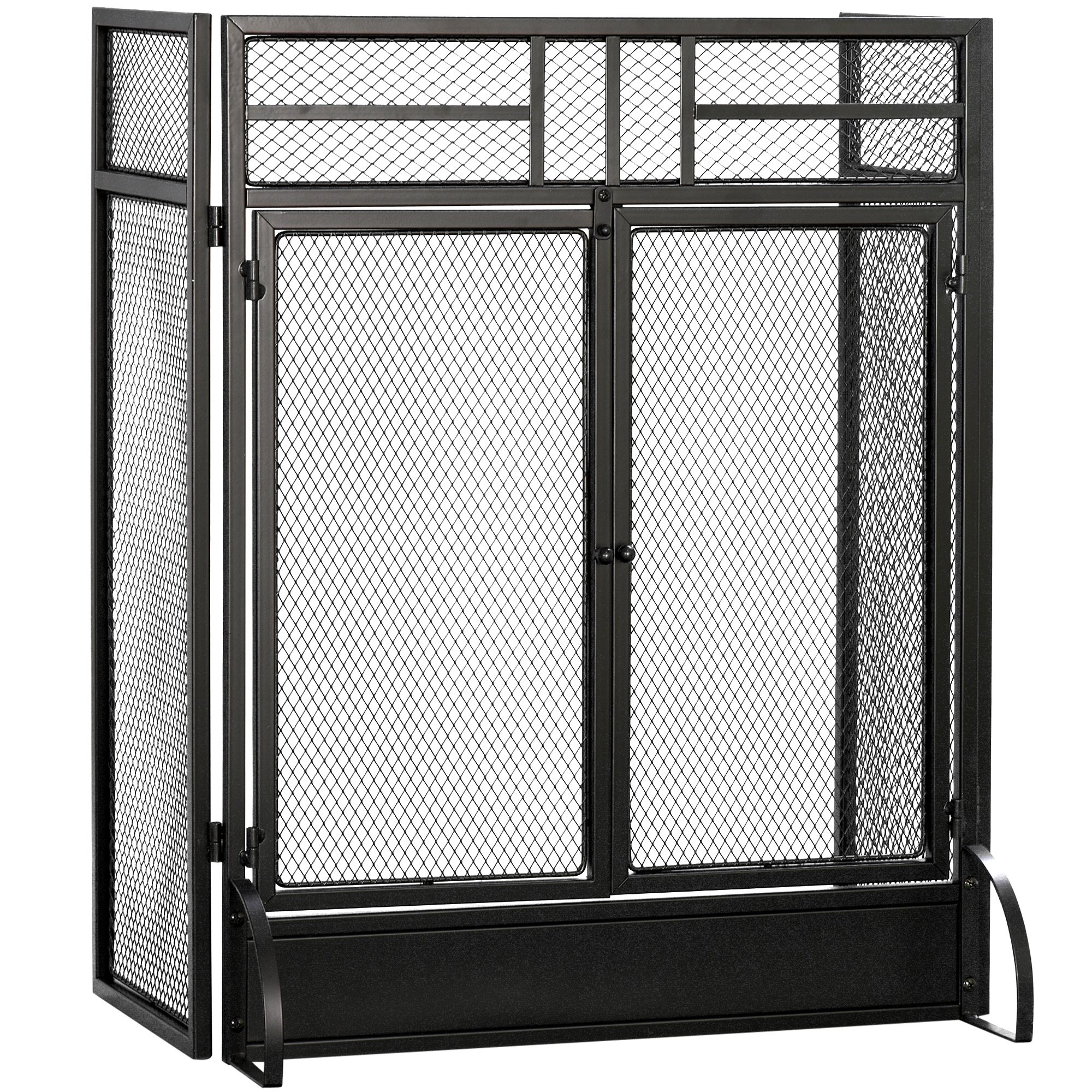 HOMCOM 3-Panel Folding Fireplace Screen with Door -Black