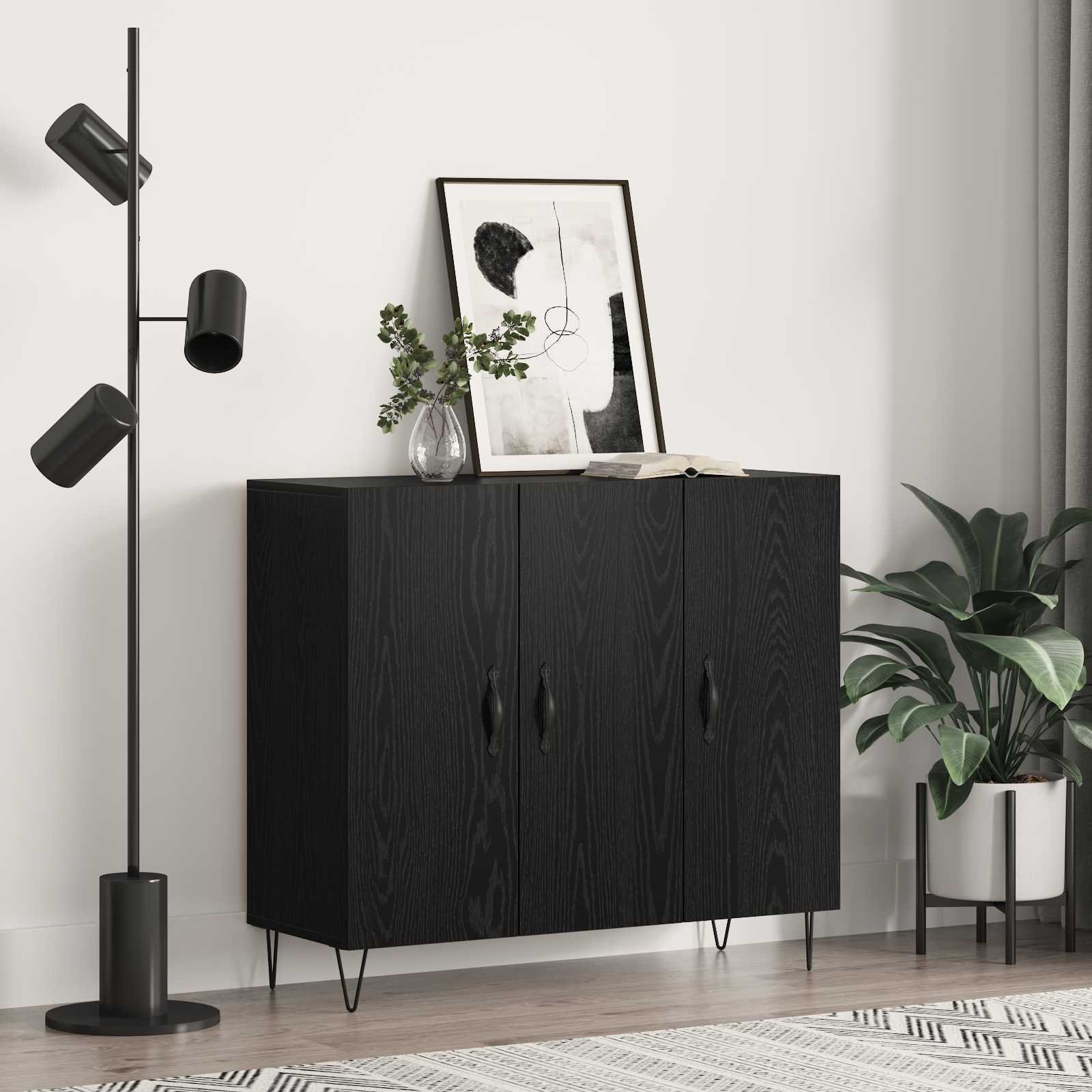 Walplus Engineered Wood Sideboard - Black Ash - 90 x 32.5 x 80 cm