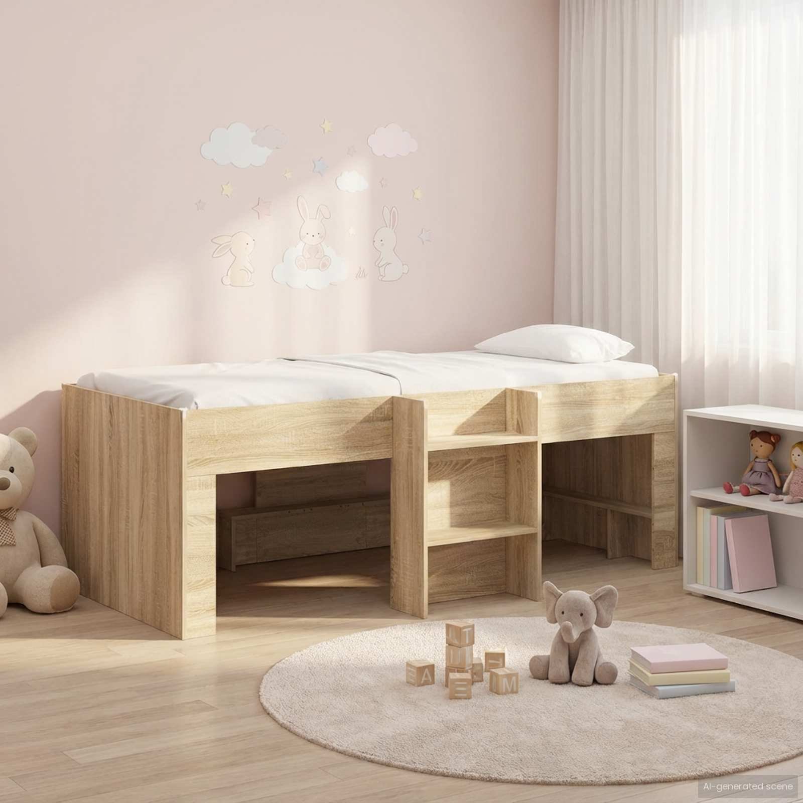 Walplus Engineered Wood Single Kids Loft Bed - Sonoma Oak
