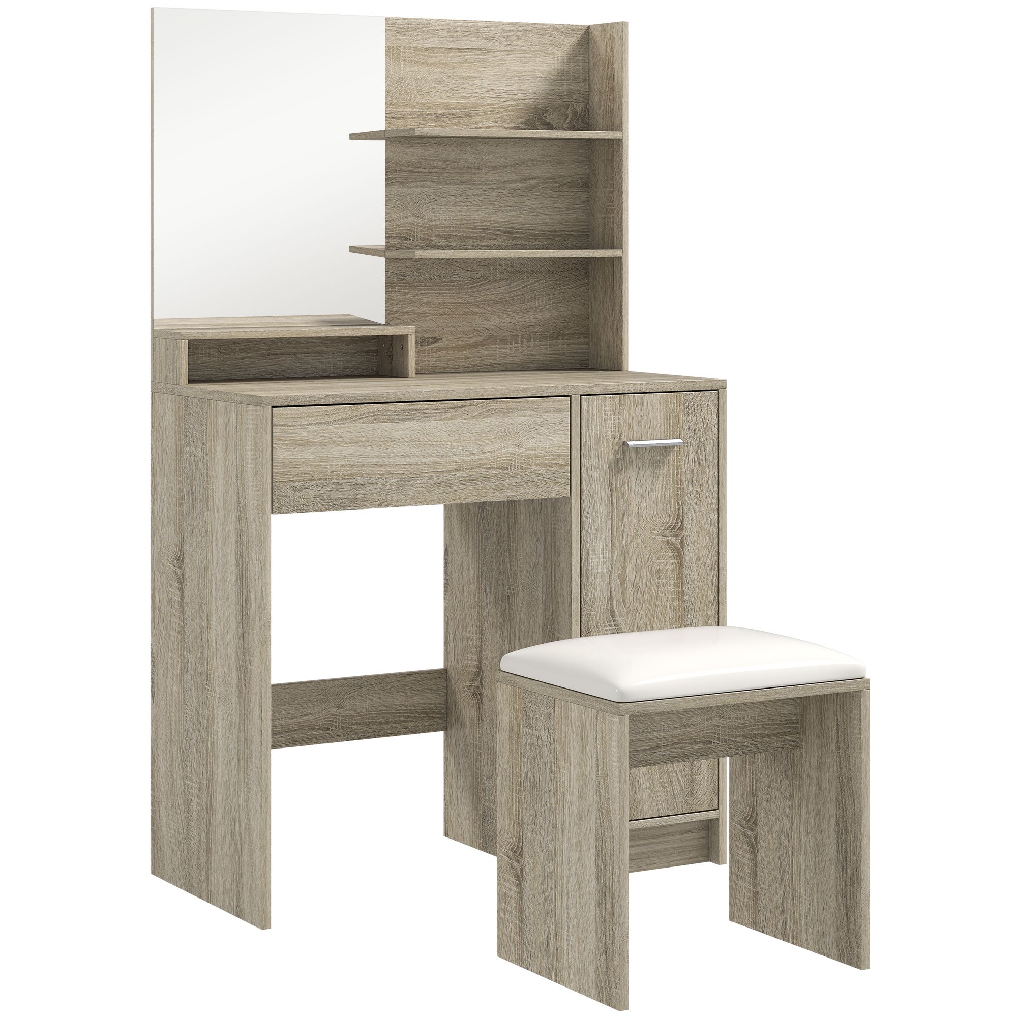 HOMCOM Dressing Table with Mirror and Stool - Natural Wood Finish