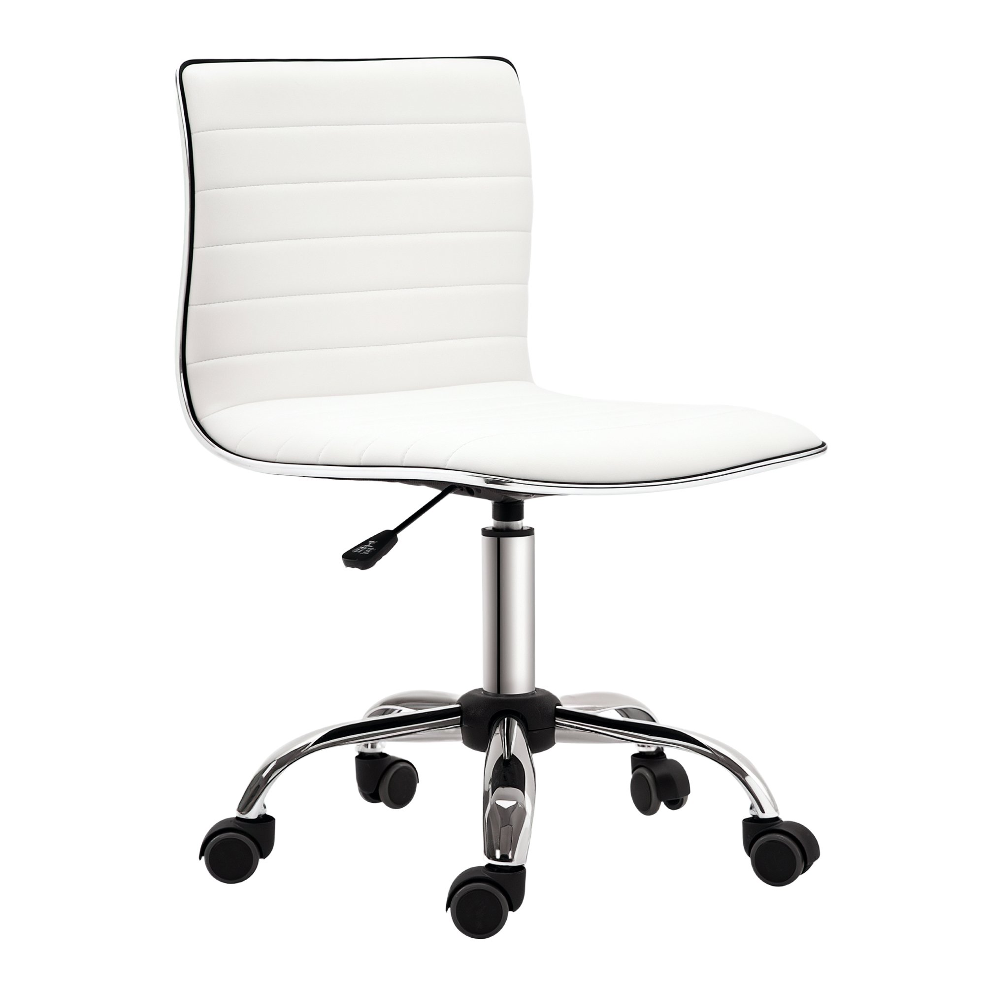 HOMCOM Faux Leather Armless Desk Chair with Adjustable Seat Height - White