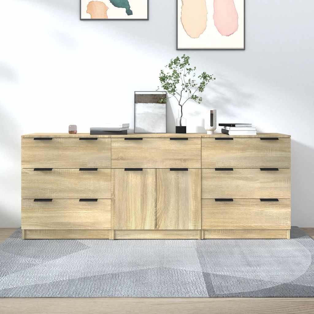 Walplus Pack of 3 Engineered Wood Sideboard - Sonoma Oak - 60 x 30 x 70 cm