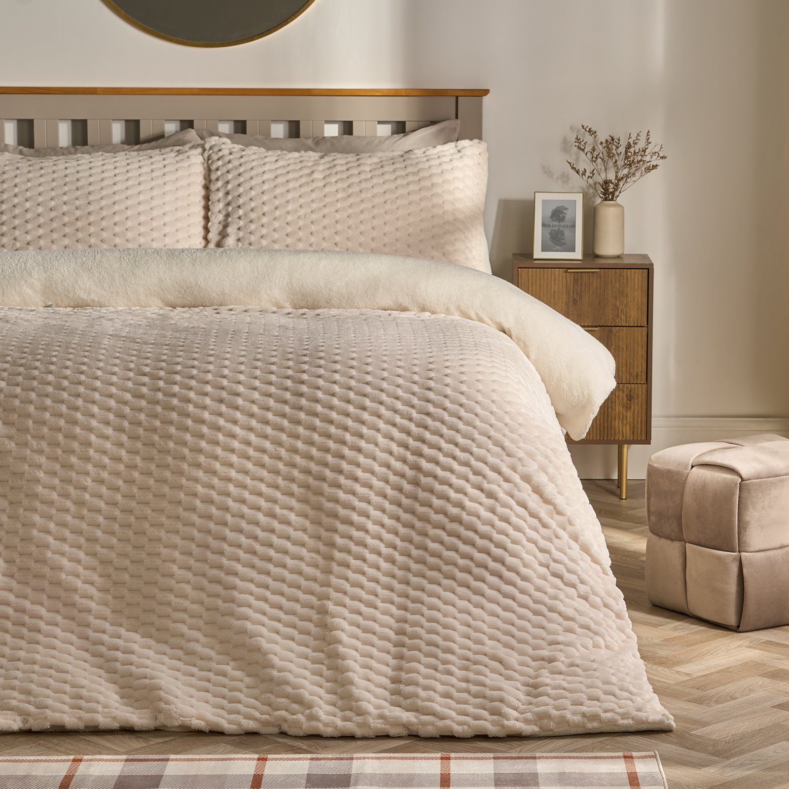 OHS Waffle Fleece Duvet Cover Set Cream - Single